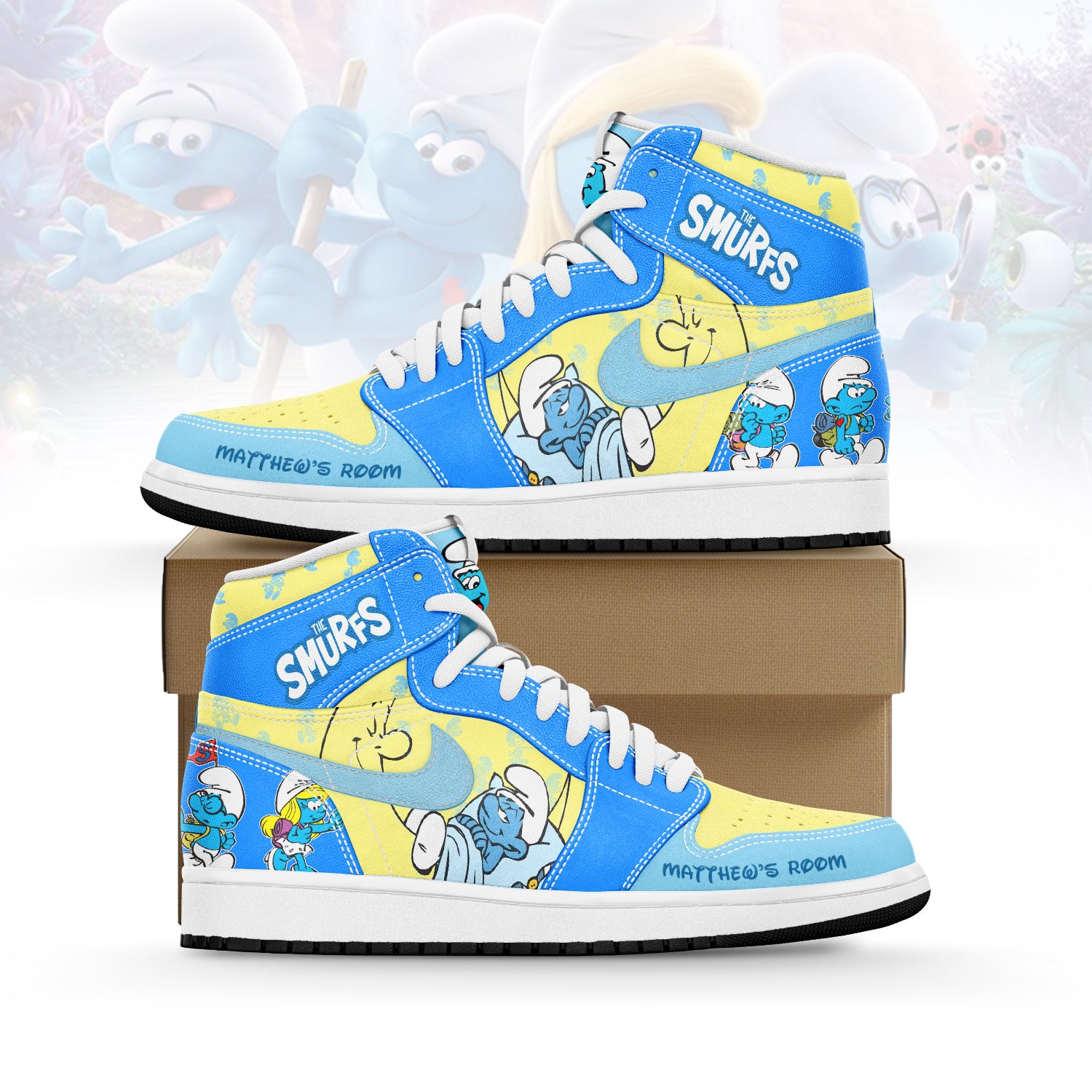 Ideafootwear The Smurfs AJ1 High Sneakers Shoes For Men And Women