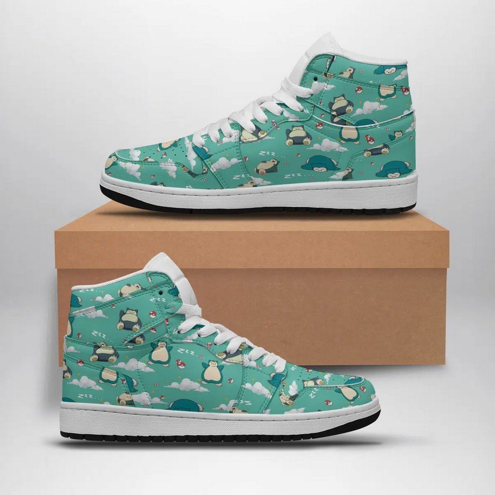 Ideafootwear Snorlax Pattern Pokemon AJ1 High Sneakers Shoes For Men And Women