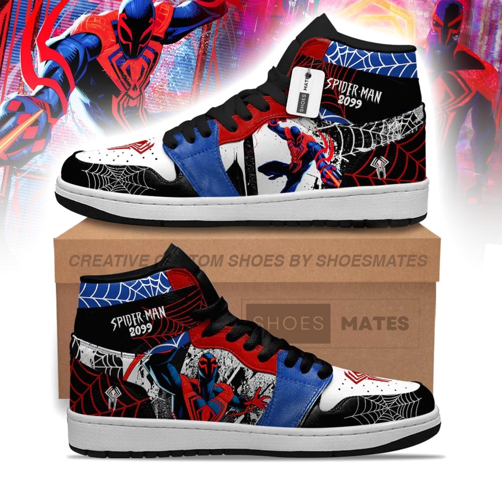 Ideafootwear Spider-Man 2099 Spider-Verse AJ1 High Sneakers Shoes For Men And Women
