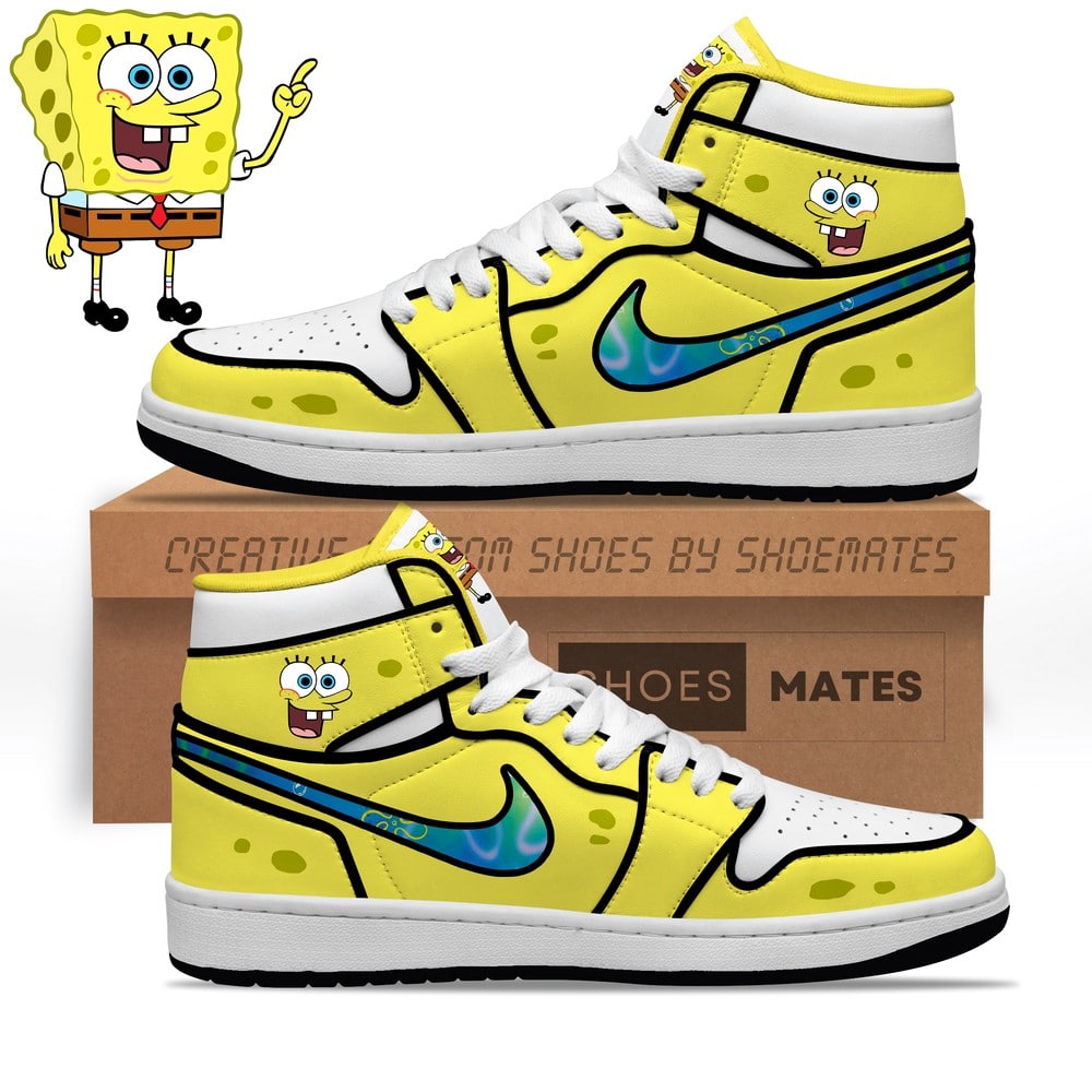 Ideafootwear SpongeBob SquarePants AJ1 High Sneakers Shoes For Men And Women