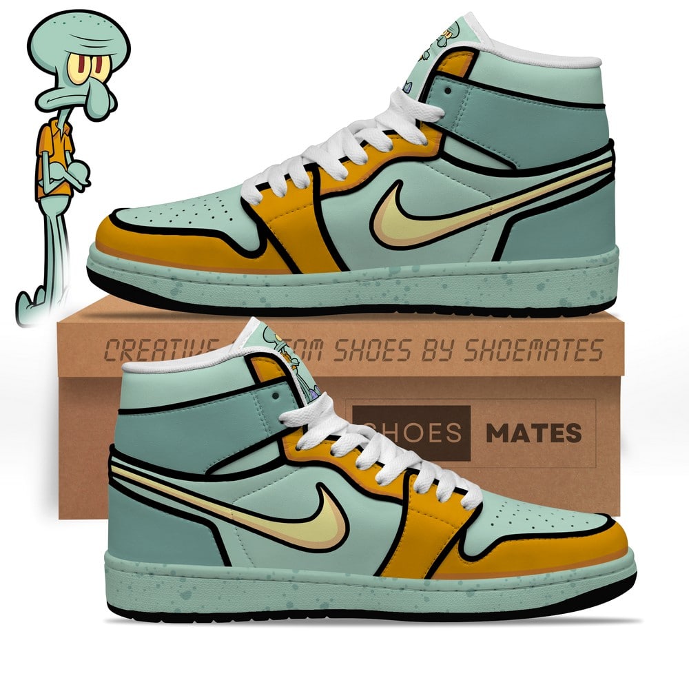 Ideafootwear Squidward AJ1 High Sneakers Shoes For Men And Women