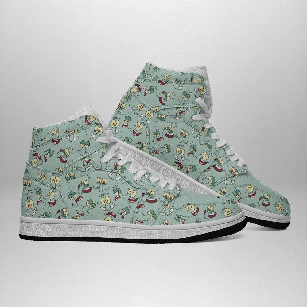 Ideafootwear Squidward Faces AJ1 High Sneakers Shoes For Men And Women