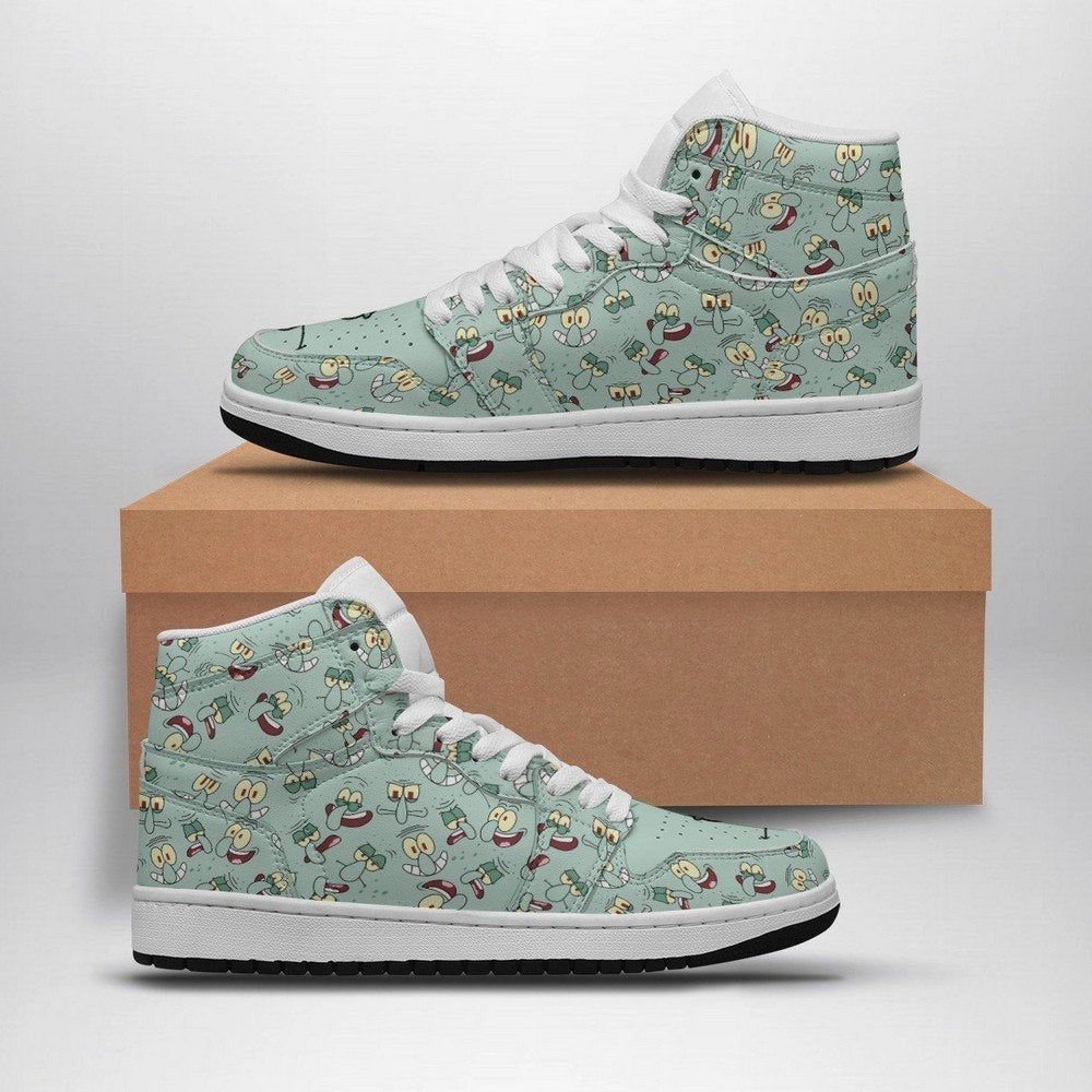 Ideafootwear Squidward Faces AJ1 High Sneakers Shoes For Men And Women