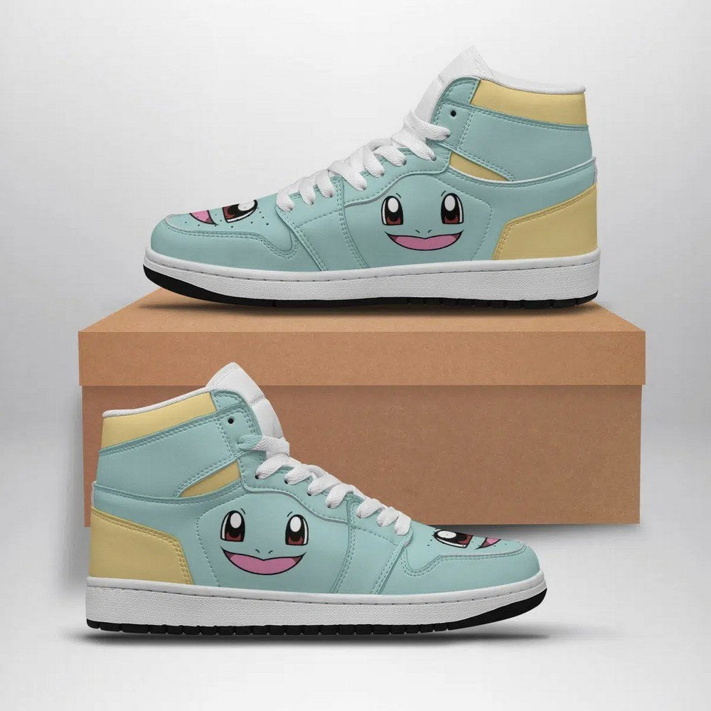 Ideafootwear Squirtle Face Pokemon AJ1 High Sneakers Shoes For Men And Women