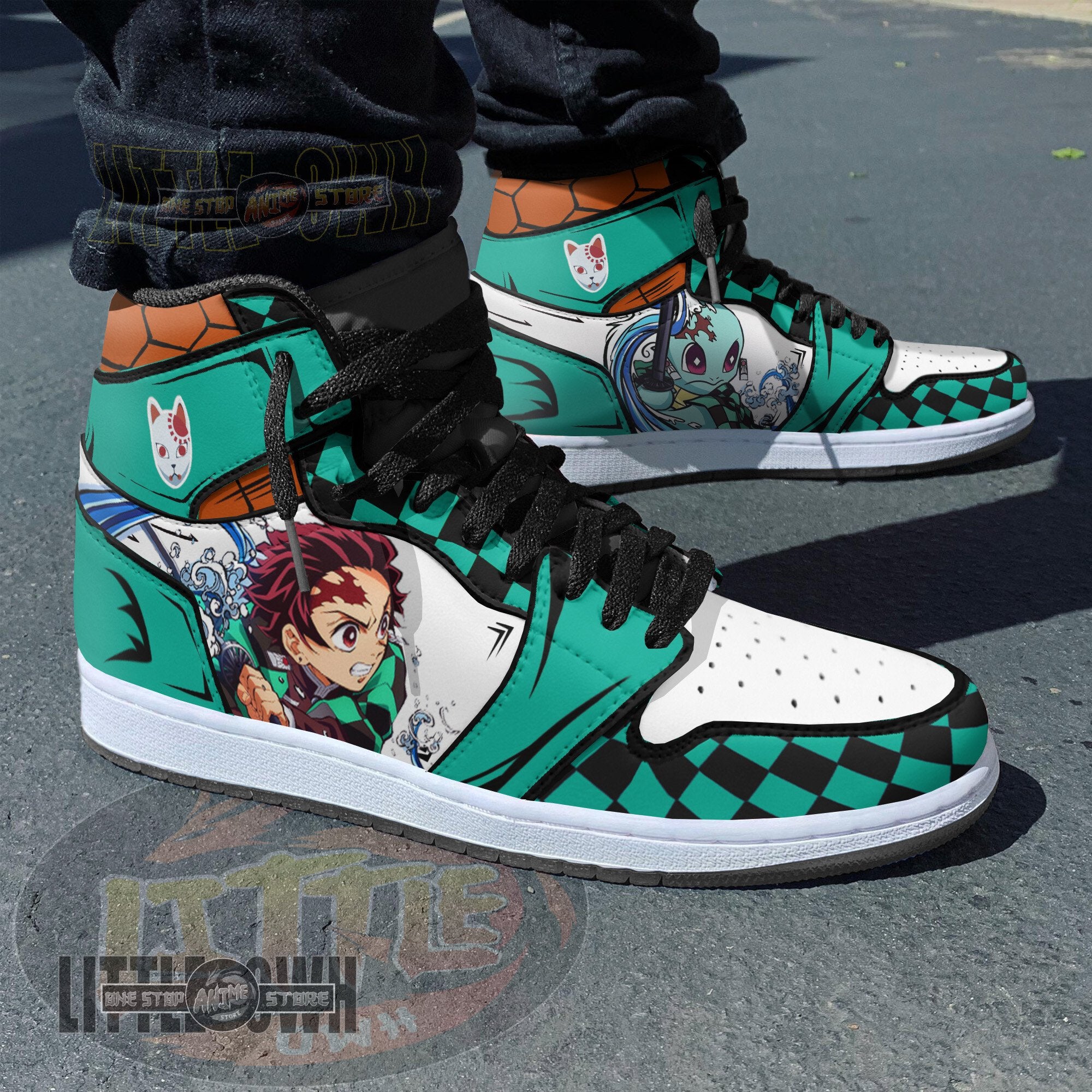Ideafootwear Squirtle x Tanjiro AJ1 High Sneakers Shoes For Men And Women
