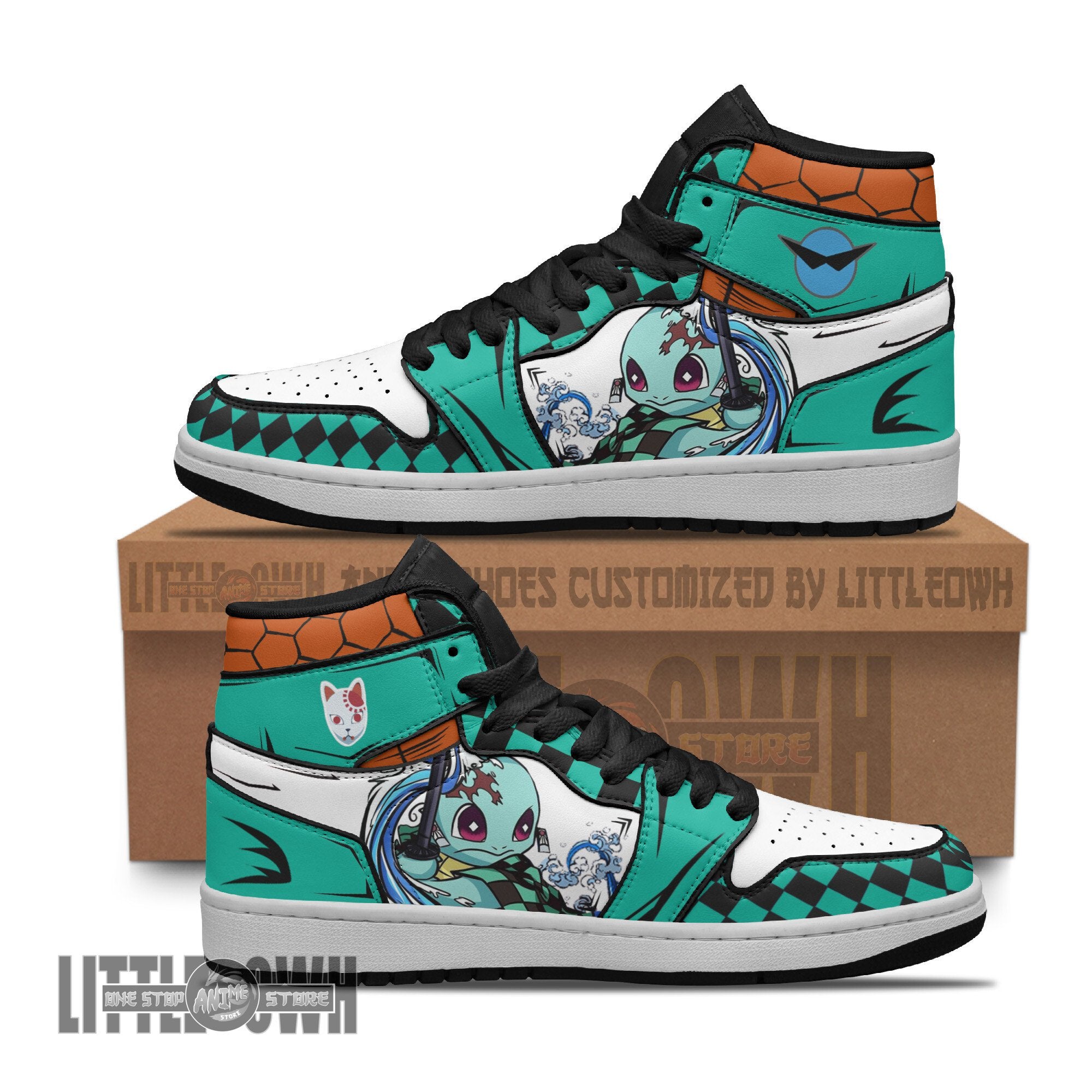 Ideafootwear Squirtle x Tanjiro AJ1 High Sneakers Shoes For Men And Women