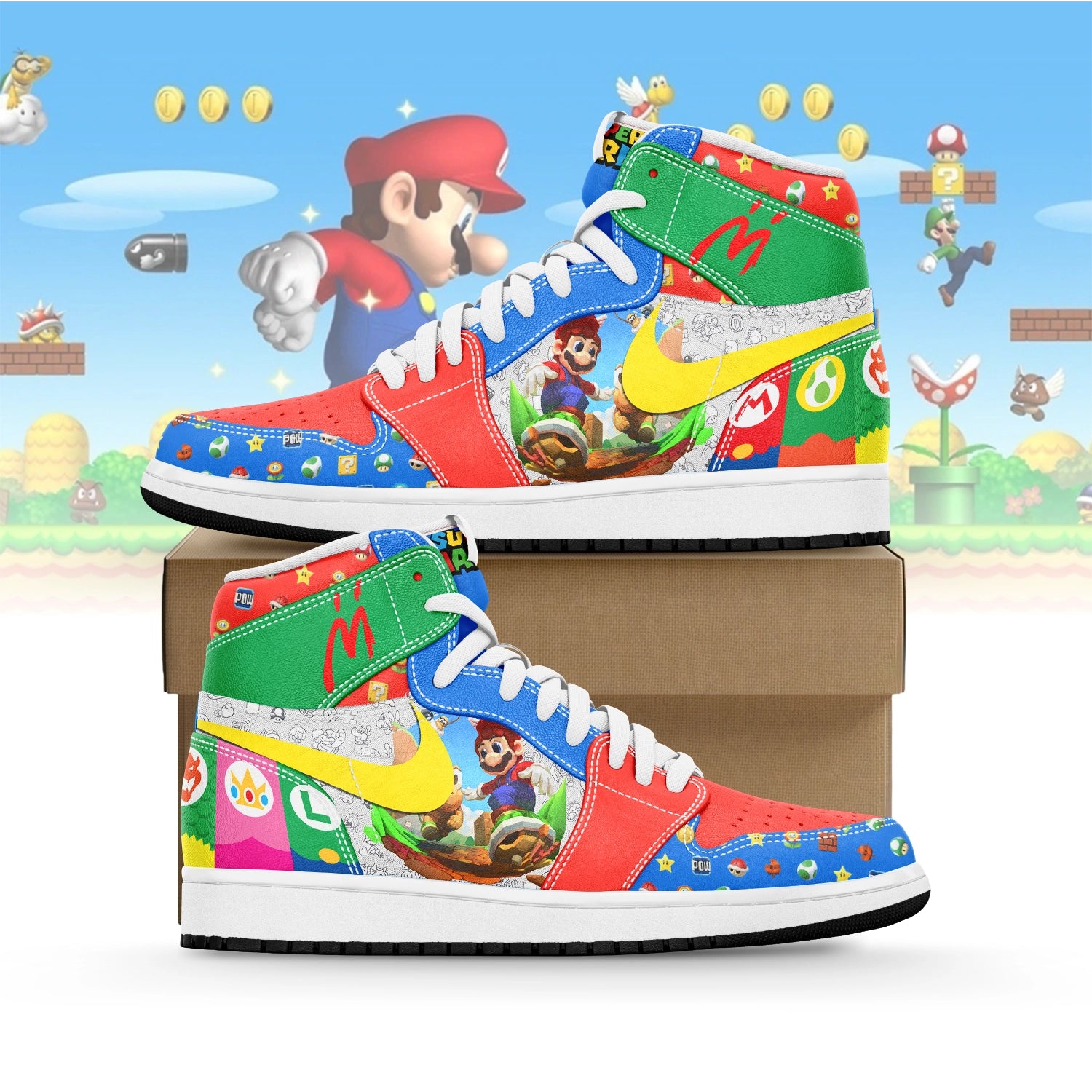 Ideafootwear Super Mario AJ1 High Sneakers Shoes For Men And Women
