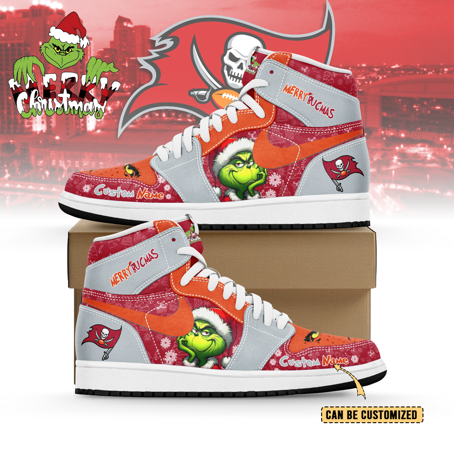 Ideafootwear Tampa Bay Buccaneers x The Grinch x Christmas AJ1 High Sneakers Shoes For Men And Women