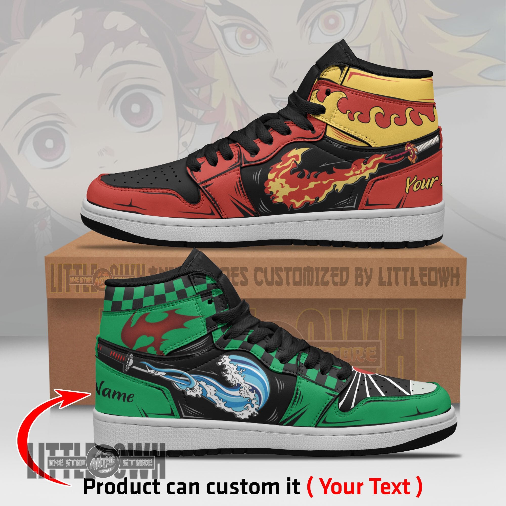 Ideafootwear Tanjiro Rengoku AJ1 High Sneakers Shoes For Men And Women