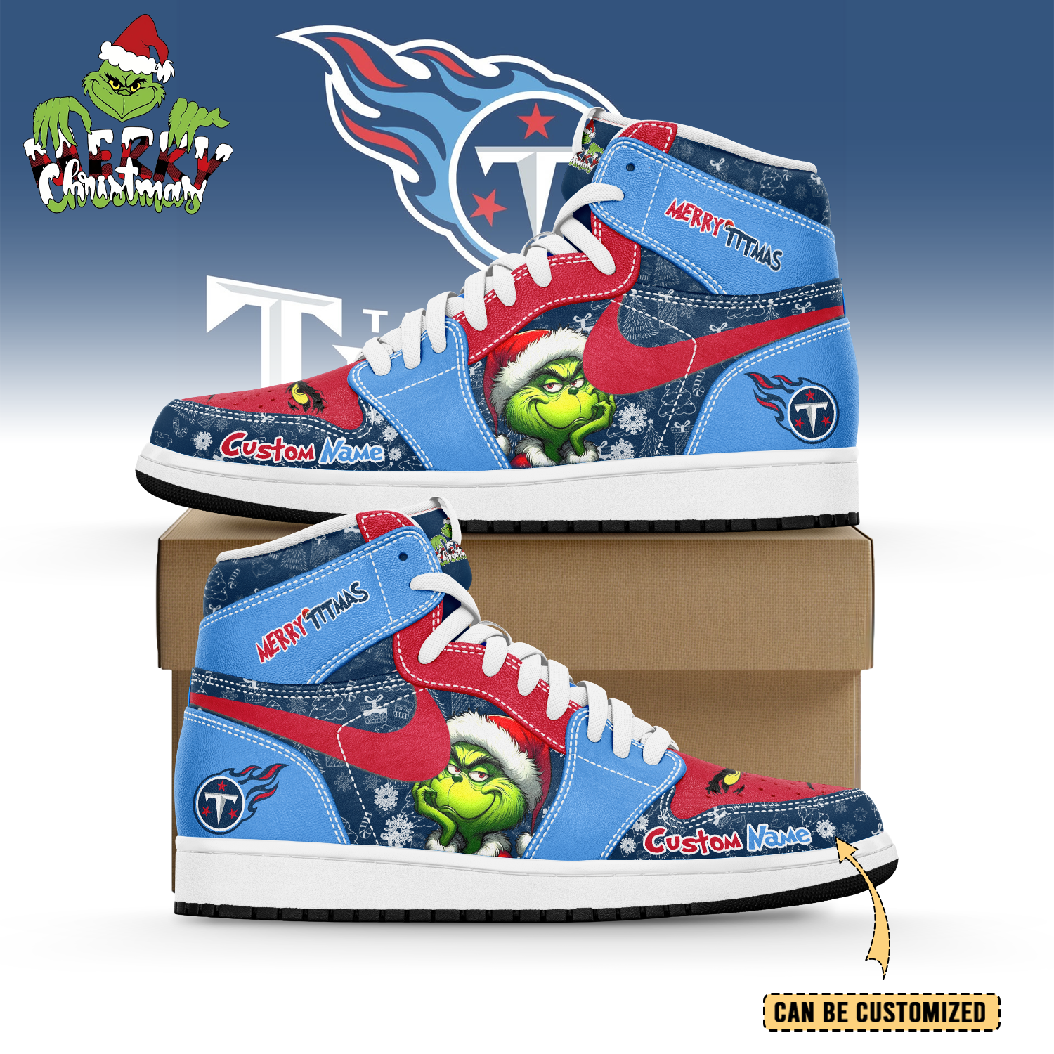 Ideafootwear Tennessee Titans x The Grinch x Christmas AJ1 High Sneakers Shoes For Men And Women