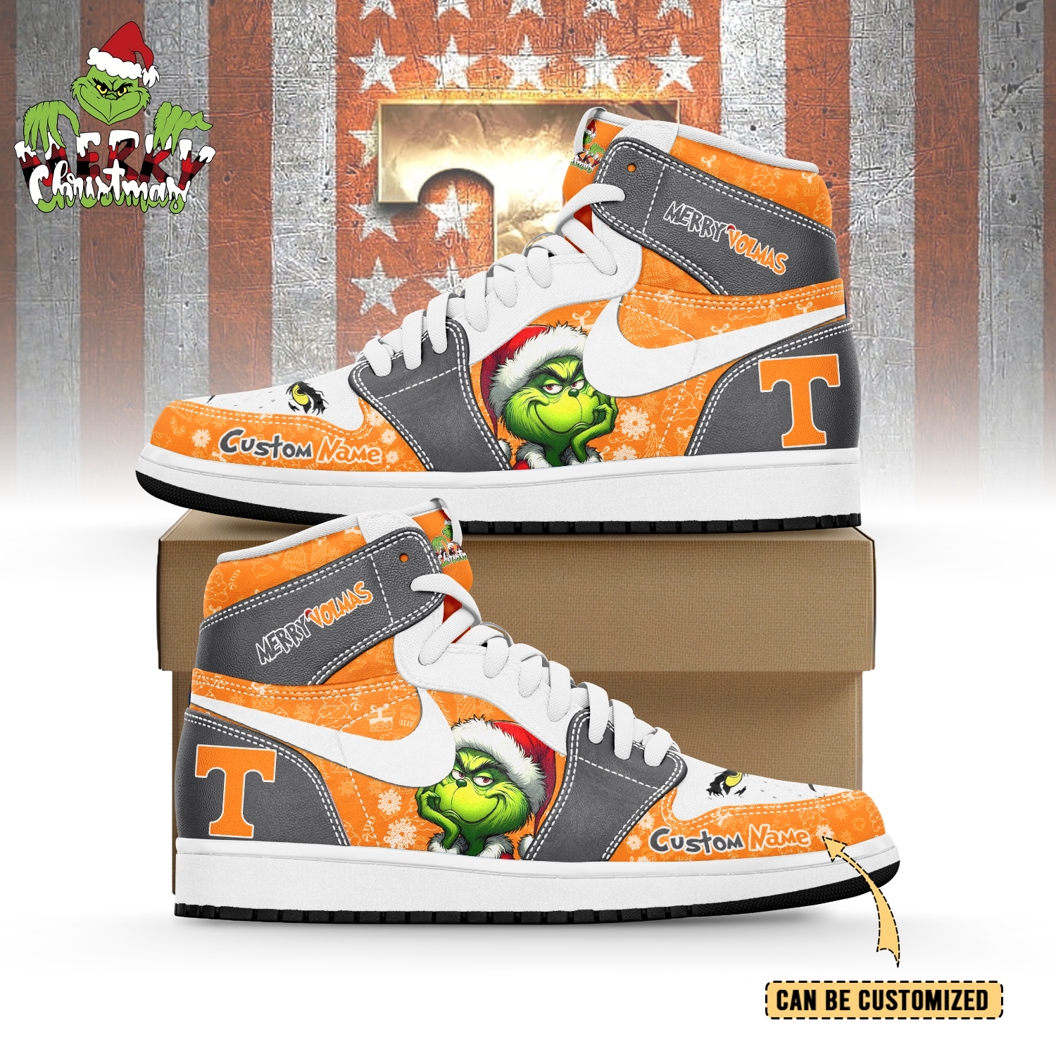 Ideafootwear Tennessee Volunteers x The Grinch x Christmas AJ1 High Sneakers Shoes For Men And Women