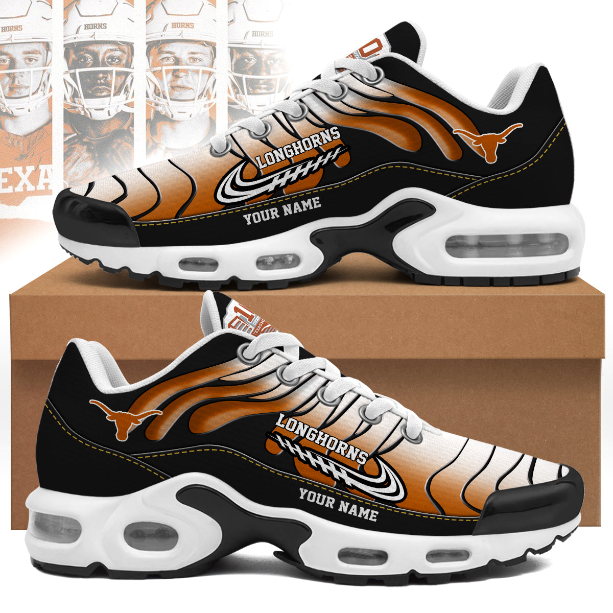 Ideafootwear Texas Longhorns TN Shoes Sneakers For Men And Women