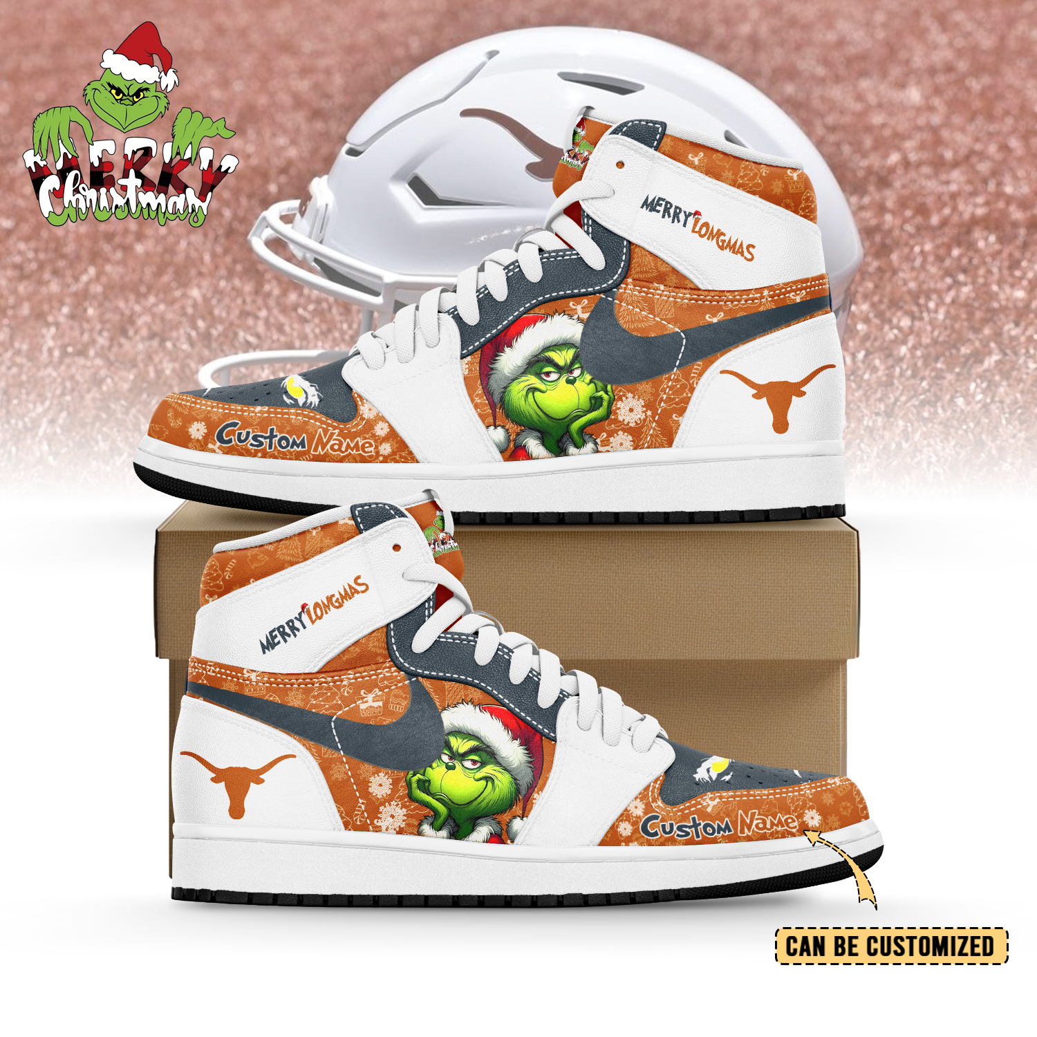 Ideafootwear Texas Longhorns x The Grinch x Christmas AJ1 High Sneakers Shoes For Men And Women