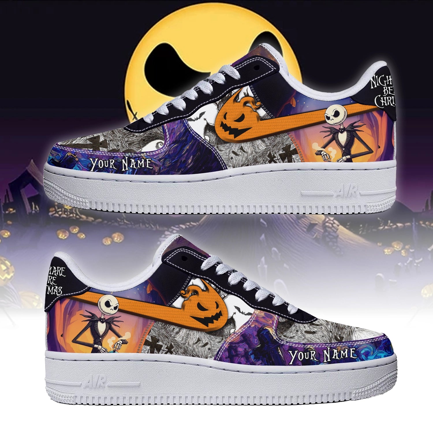 Ideafootwear The Nightmare Before Christmas x Halloween Air Low-Top Sneakers Shoes For Men And Women 1