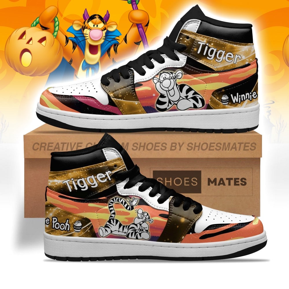 Ideafootwear Tigger Winnie the Pooh AJ1 High Sneakers Shoes For Men And Women