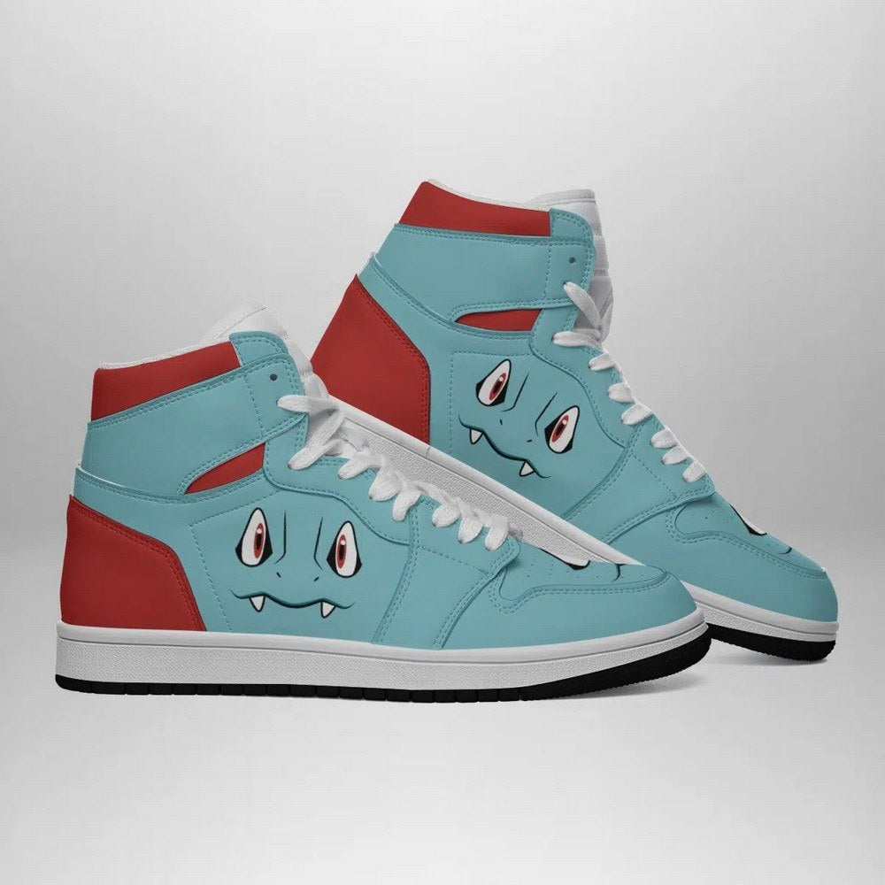 Ideafootwear Totodile Face Pokemon AJ1 High Sneakers Shoes For Men And Women