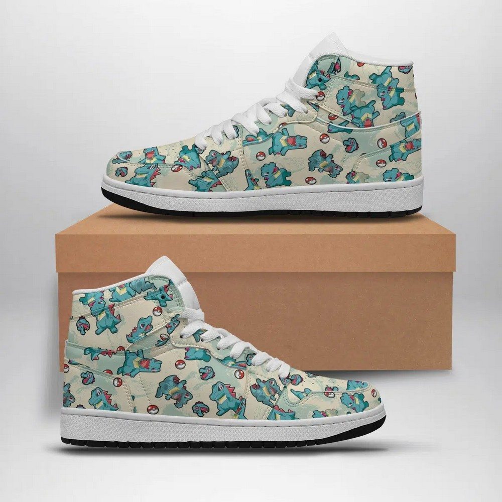 Ideafootwear Totodile Pattern Pokemon AJ1 High Sneakers Shoes For Men And Women