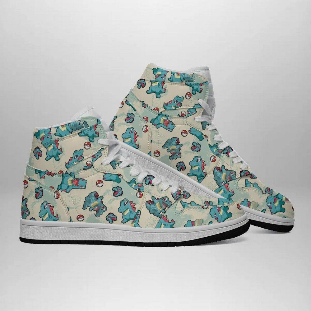 Ideafootwear Totodile Pattern Pokemon AJ1 High Sneakers Shoes For Men And Women