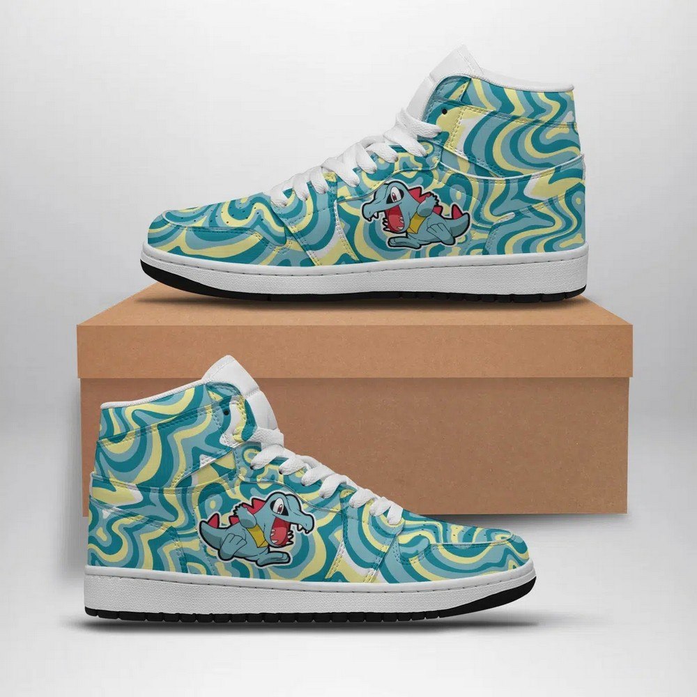 Ideafootwear Totodile Trippy Pokemon AJ1 High Sneakers Shoes For Men And Women