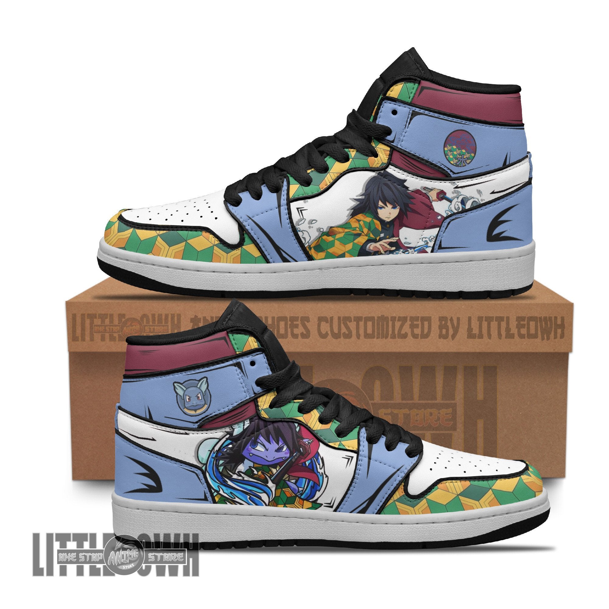 Ideafootwear Wartortle x Giyuu AJ1 High Sneakers Shoes For Men And Women