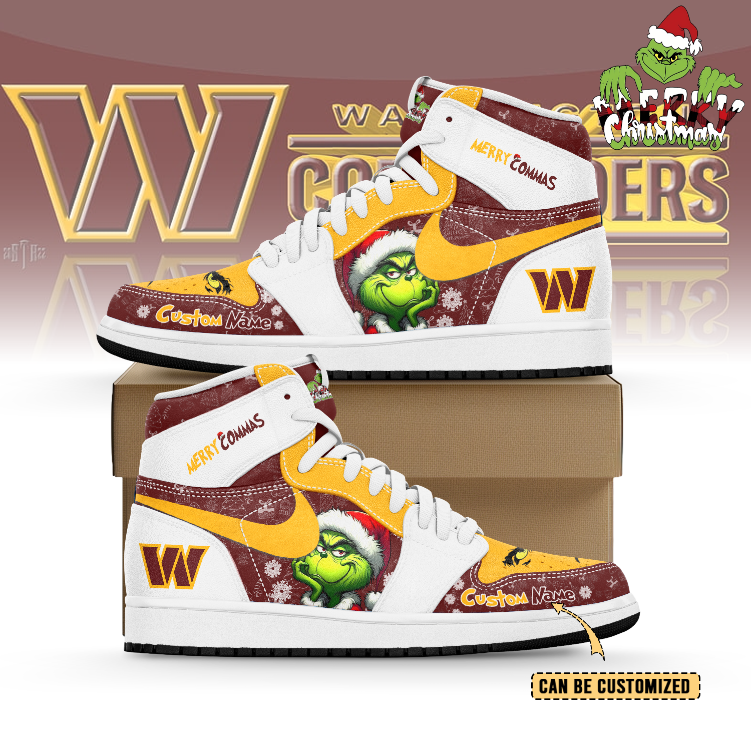 Ideafootwear Washington Commanders x The Grinch x Christmas AJ1 High Sneakers Shoes For Men And Women