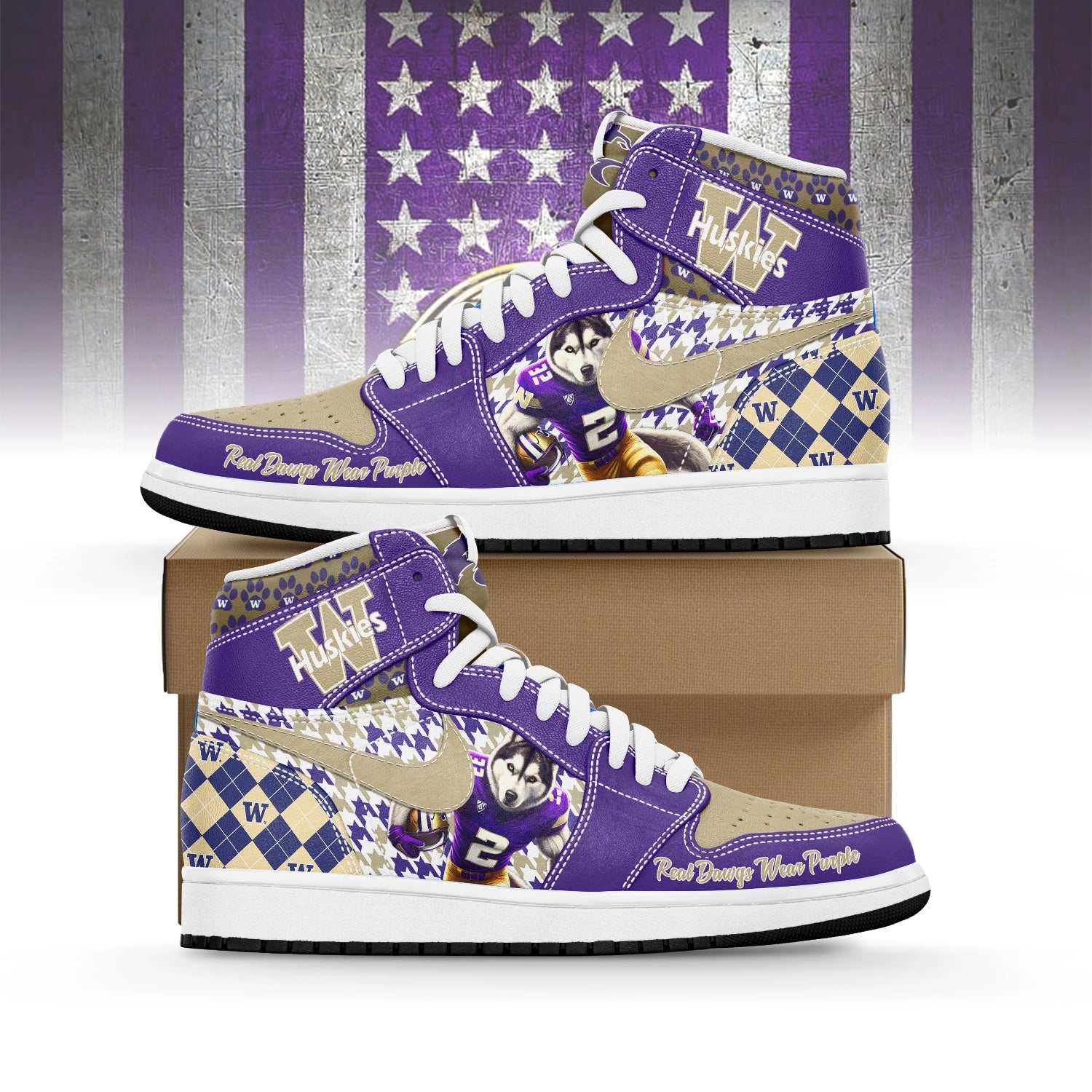 Ideafootwear Washington Huskies AJ1 High Sneakers Shoes For Men And Women