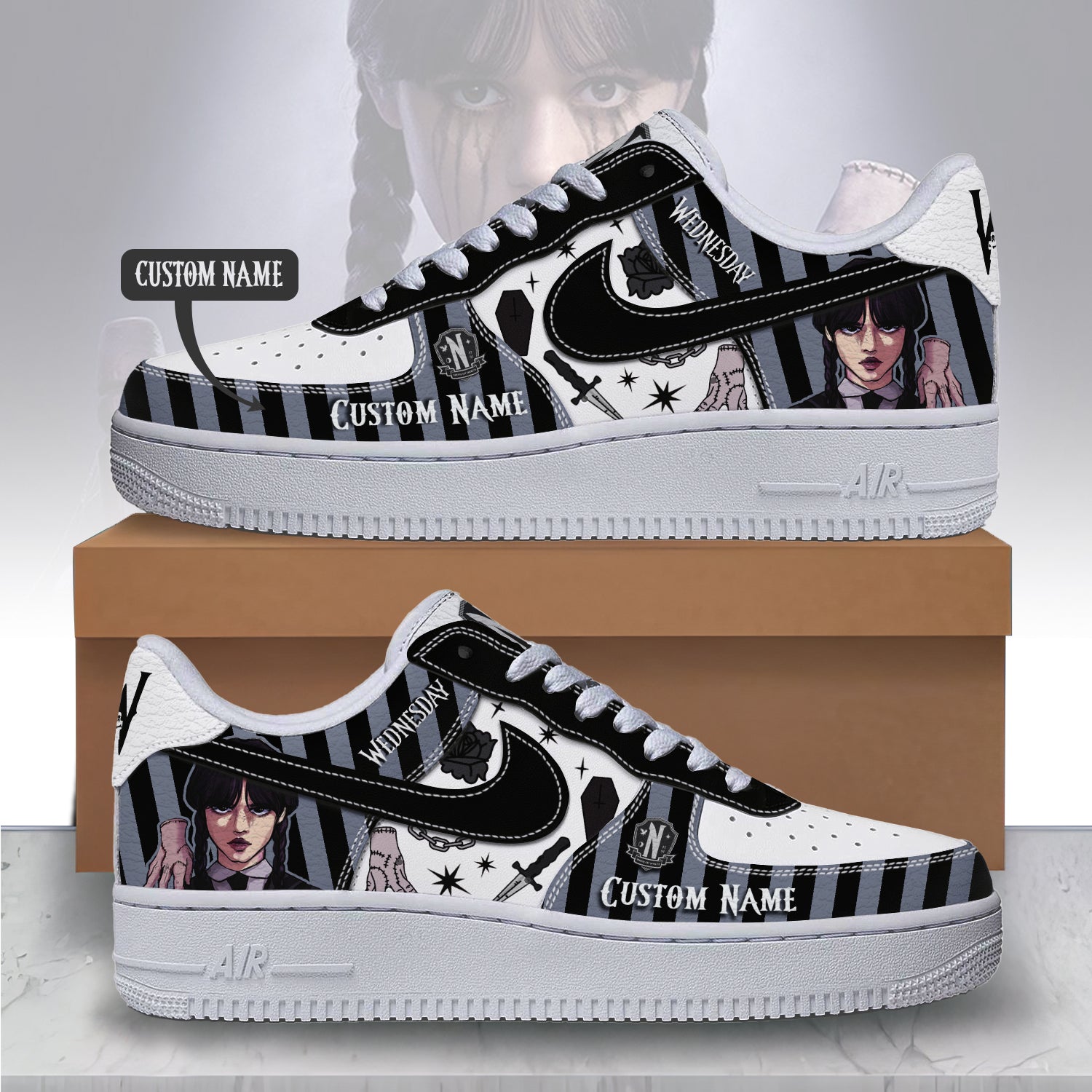 Ideafootwear Wednesday x Halloween Air Low-Top Sneakers Shoes For Men And Women 1
