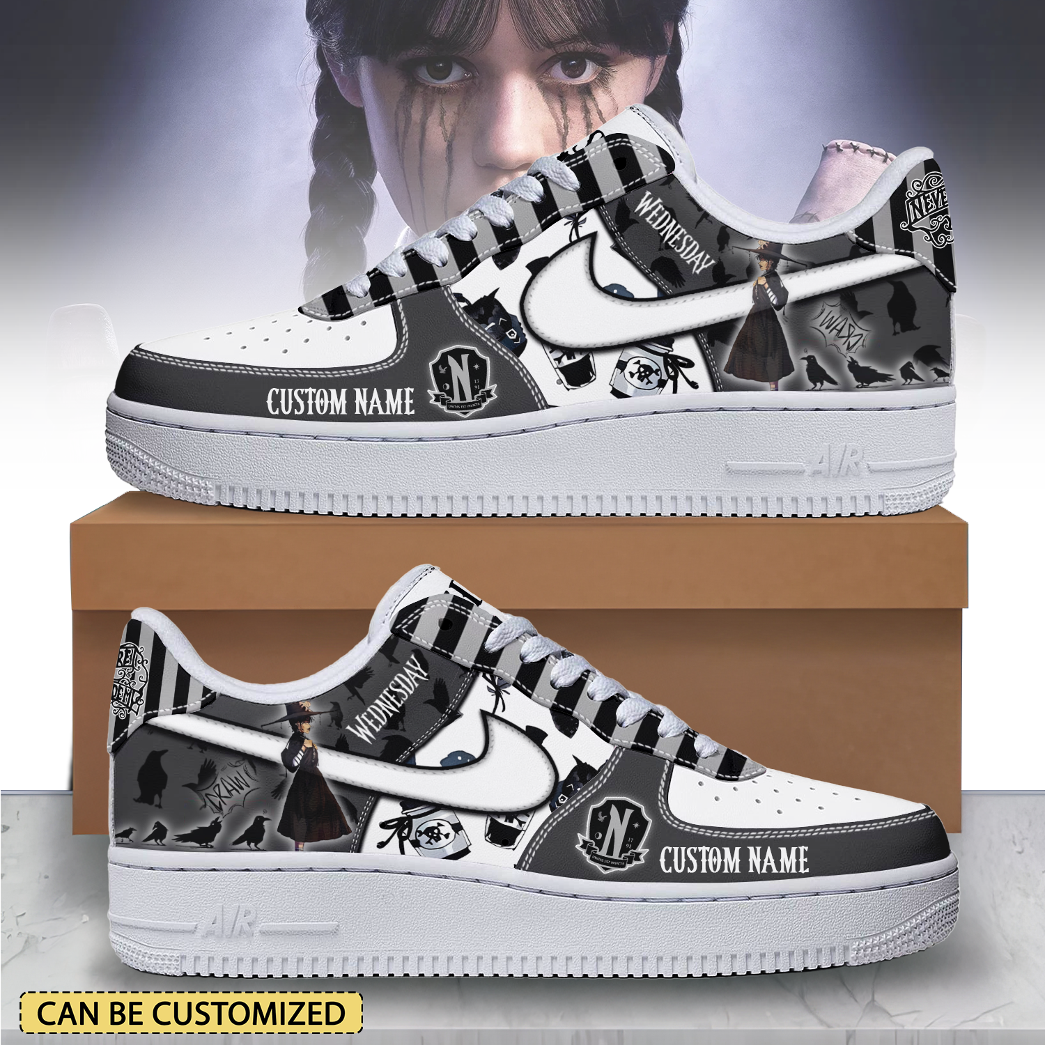 Ideafootwear Wednesday x Halloween Air Low-Top Sneakers Shoes For Men And Women 1