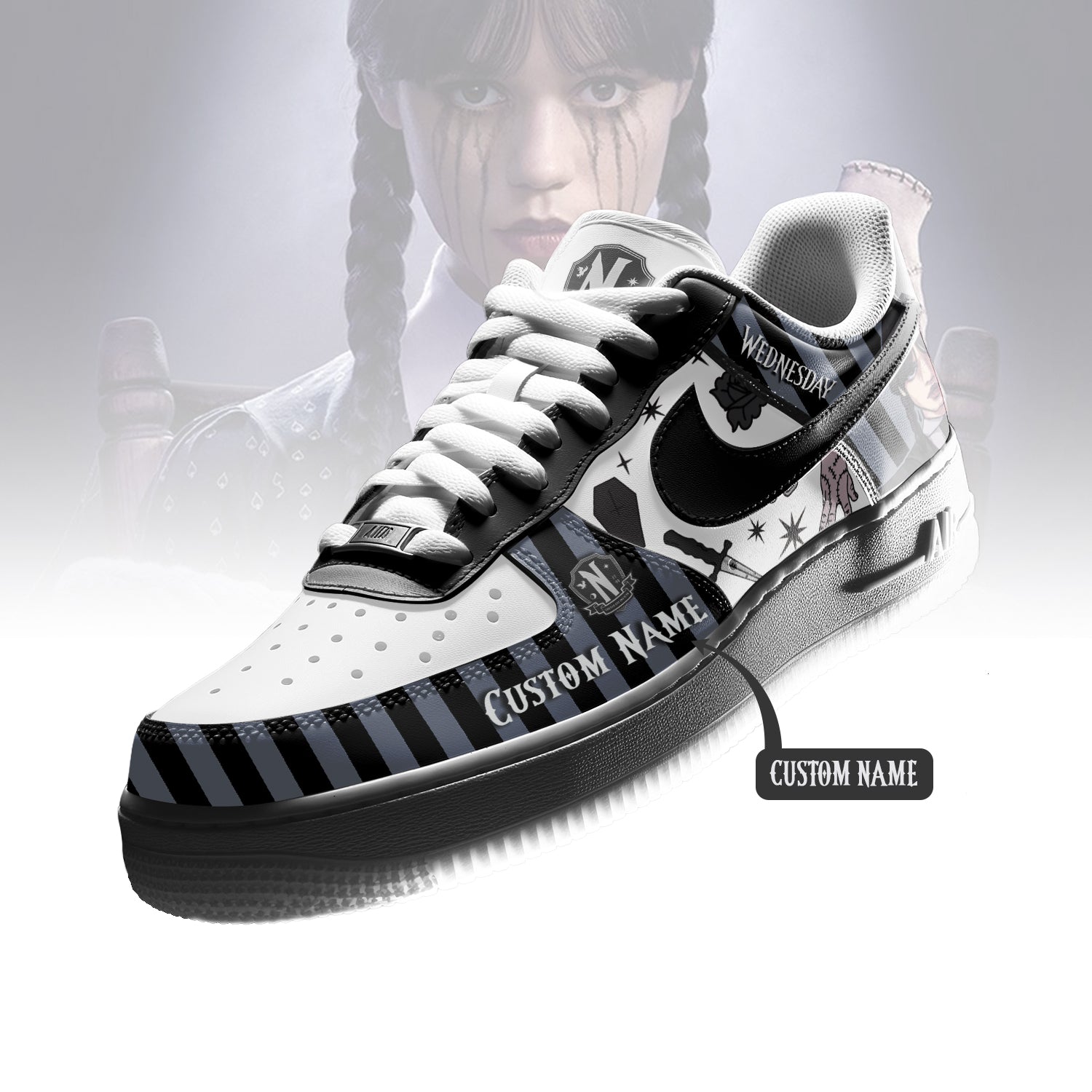 Ideafootwear Wednesday x Halloween Air Low-Top Sneakers Shoes For Men And Women 4