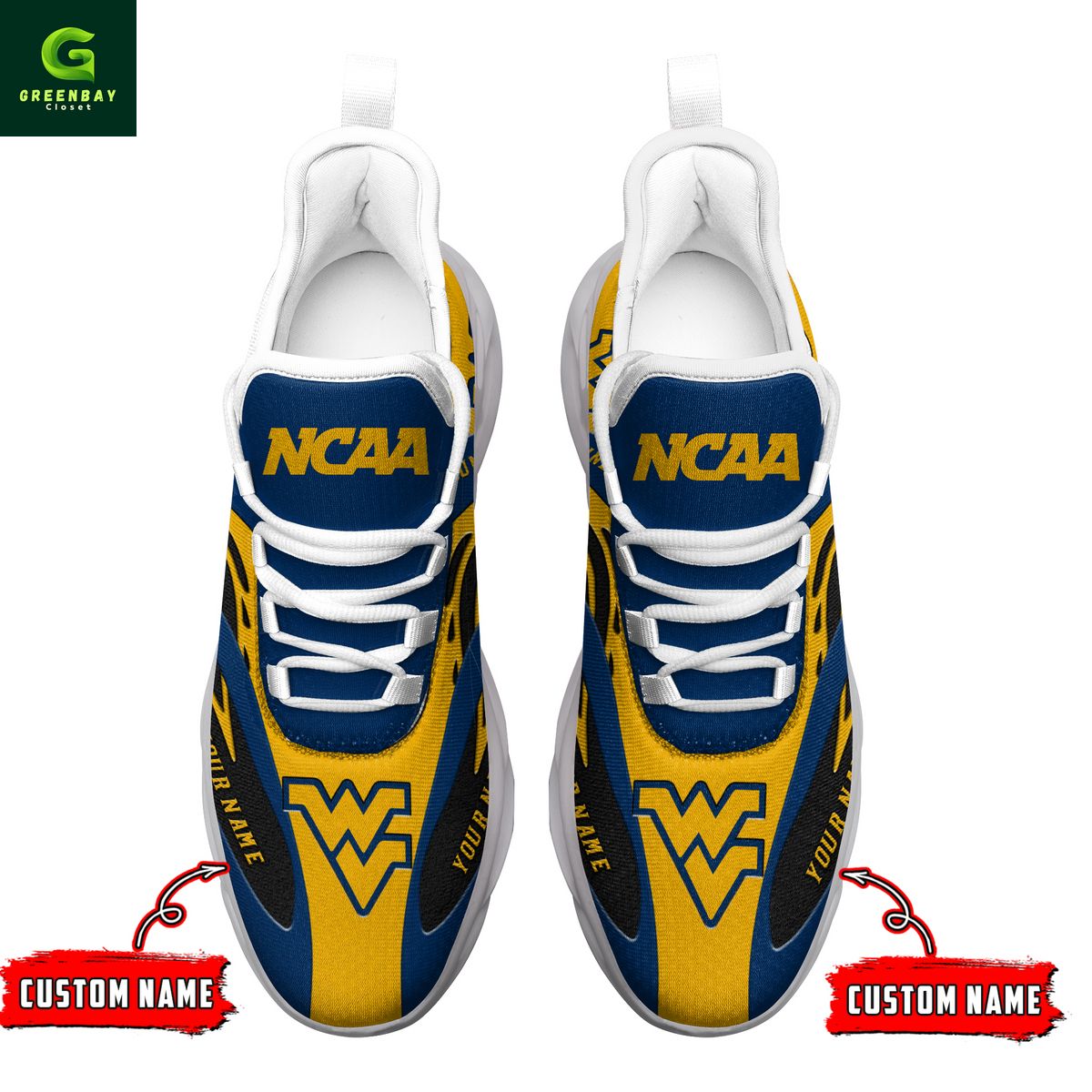 Ideafootwear West Virginia Mountaineers Max Soul Shoes Sneakers For Men And Women
