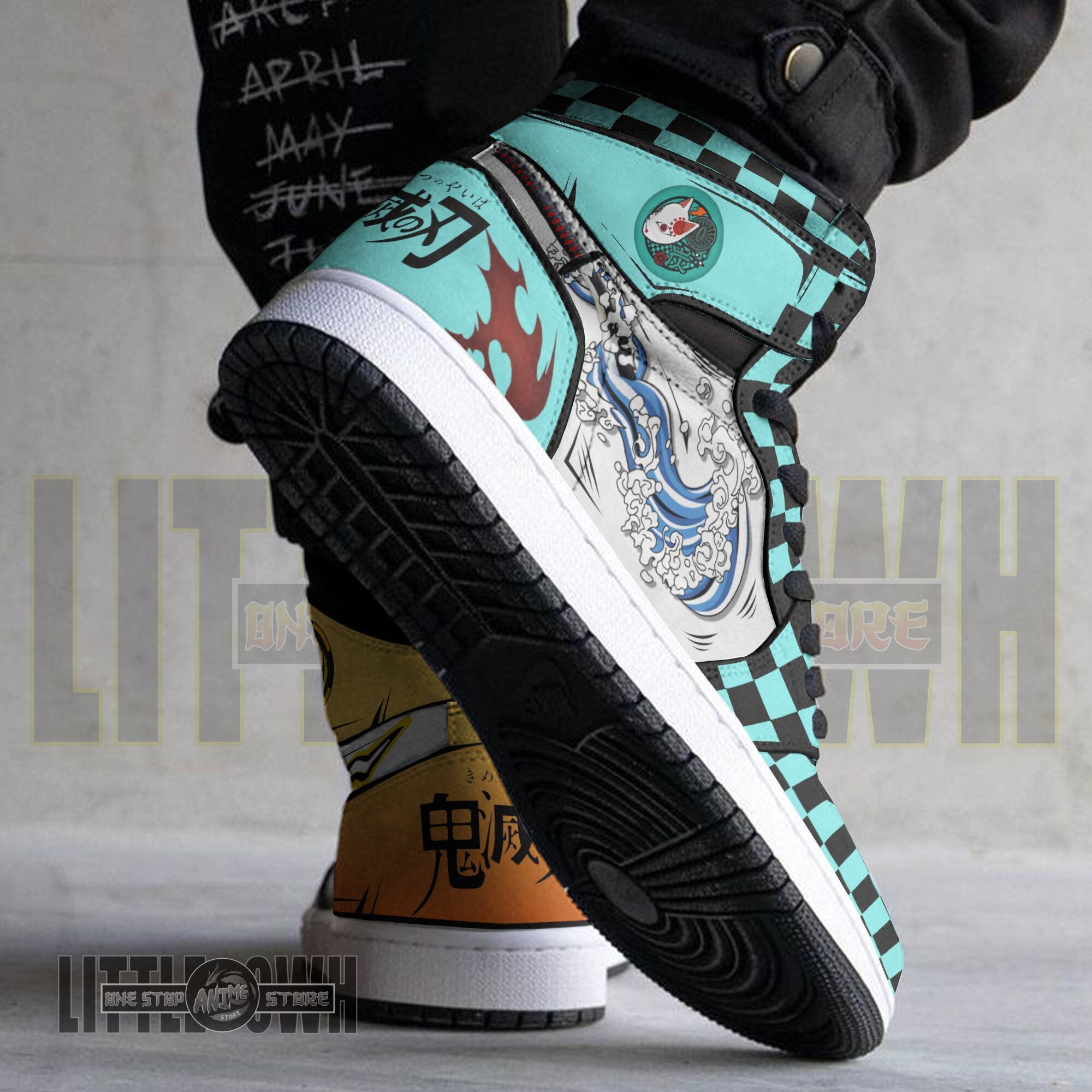 Ideafootwear Zenitsu Agatsuma x Tanjiro Kamado AJ1 High Sneakers Shoes For Men And Women