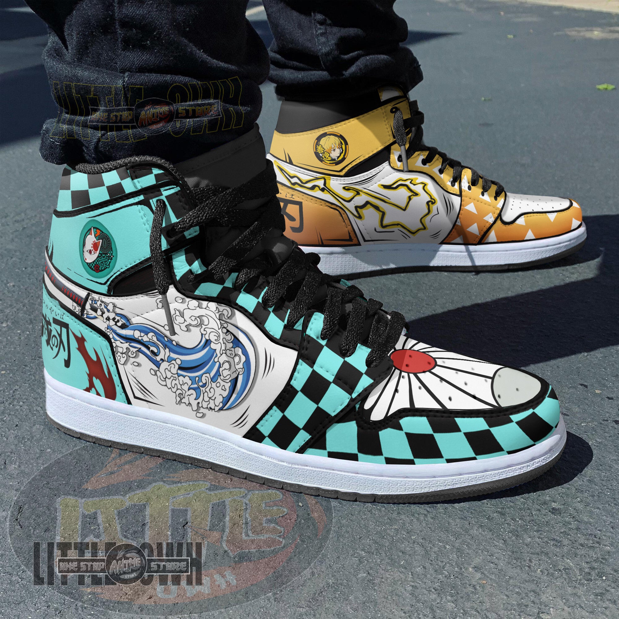 Ideafootwear Zenitsu Agatsuma x Tanjiro Kamado AJ1 High Sneakers Shoes For Men And Women