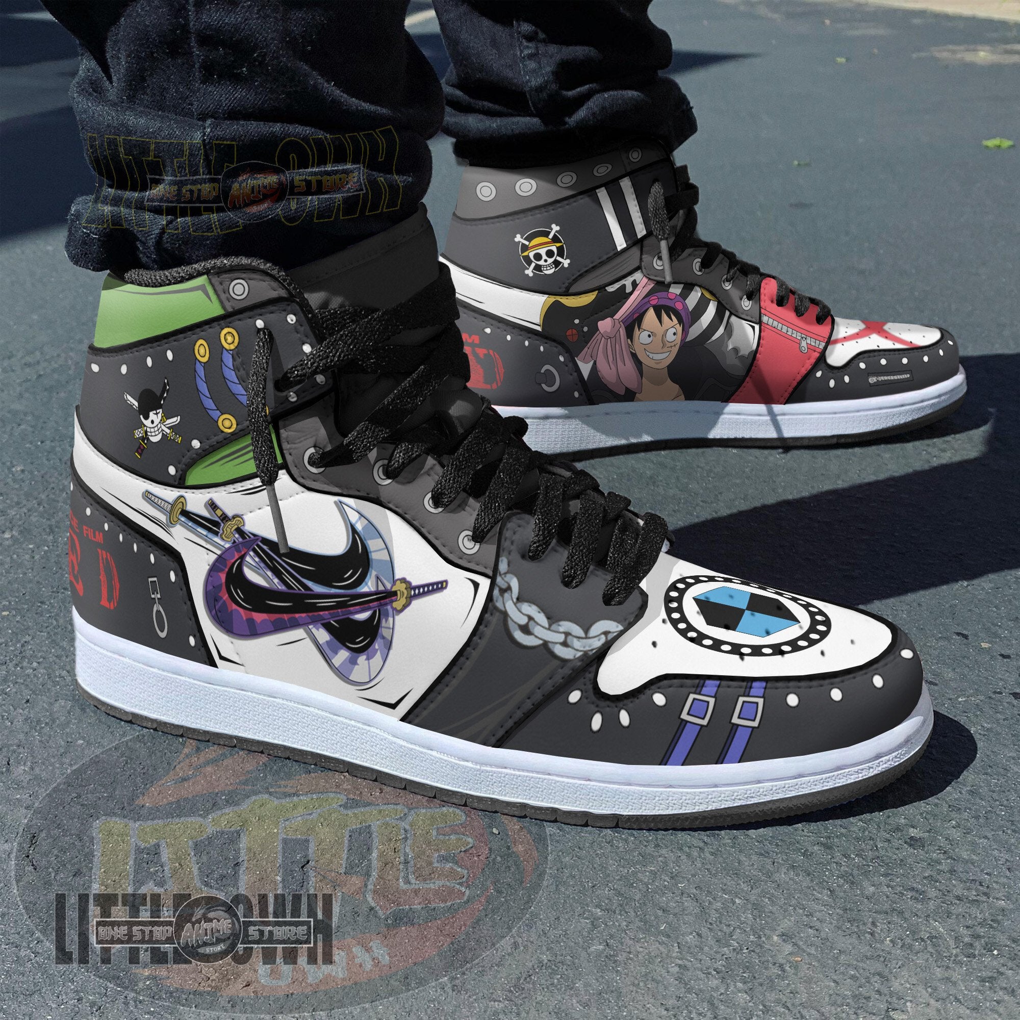 Ideafootwear Zoro x Luffy AJ1 High Sneakers Shoes For Men And Women