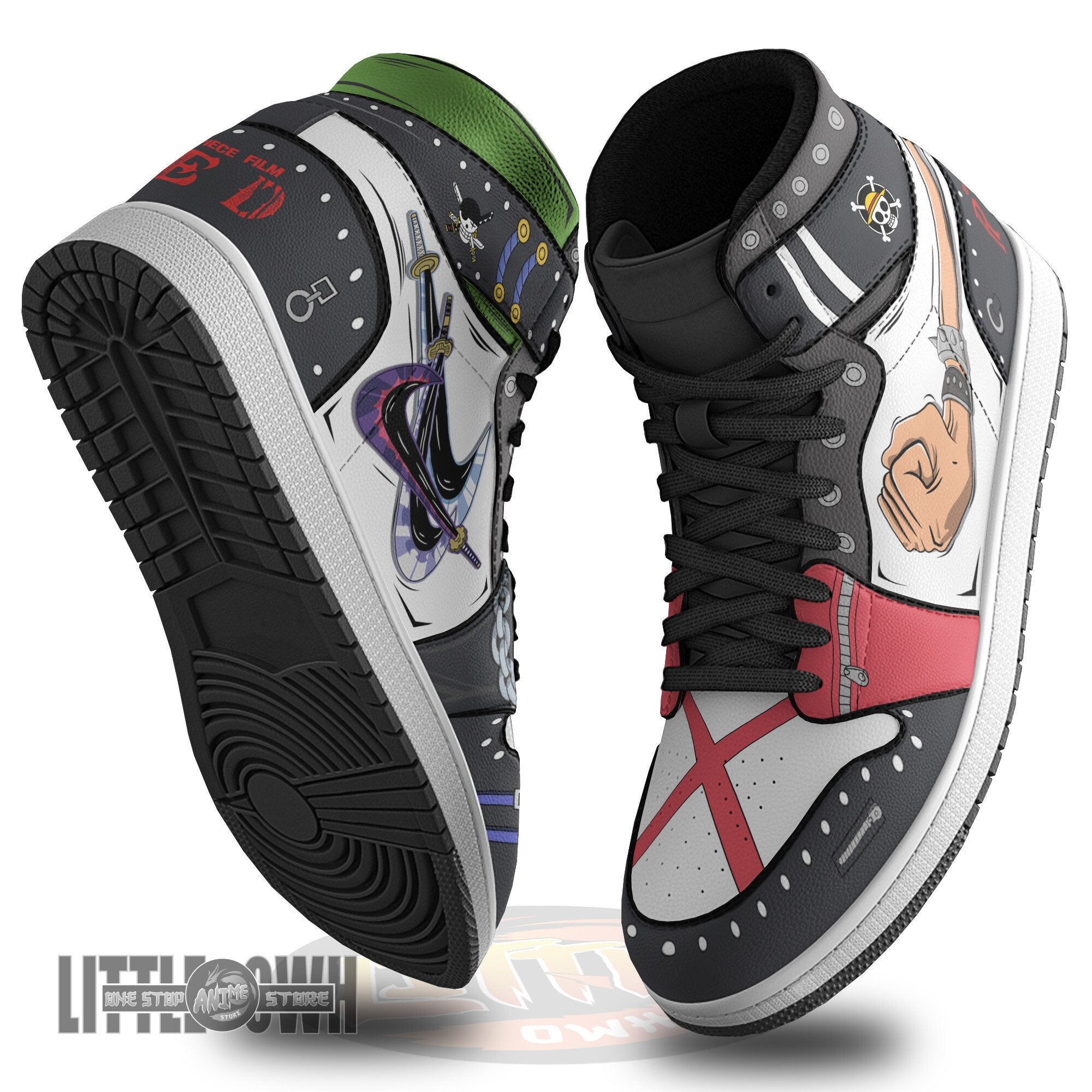 Ideafootwear Zoro x Luffy AJ1 High Sneakers Shoes For Men And Women