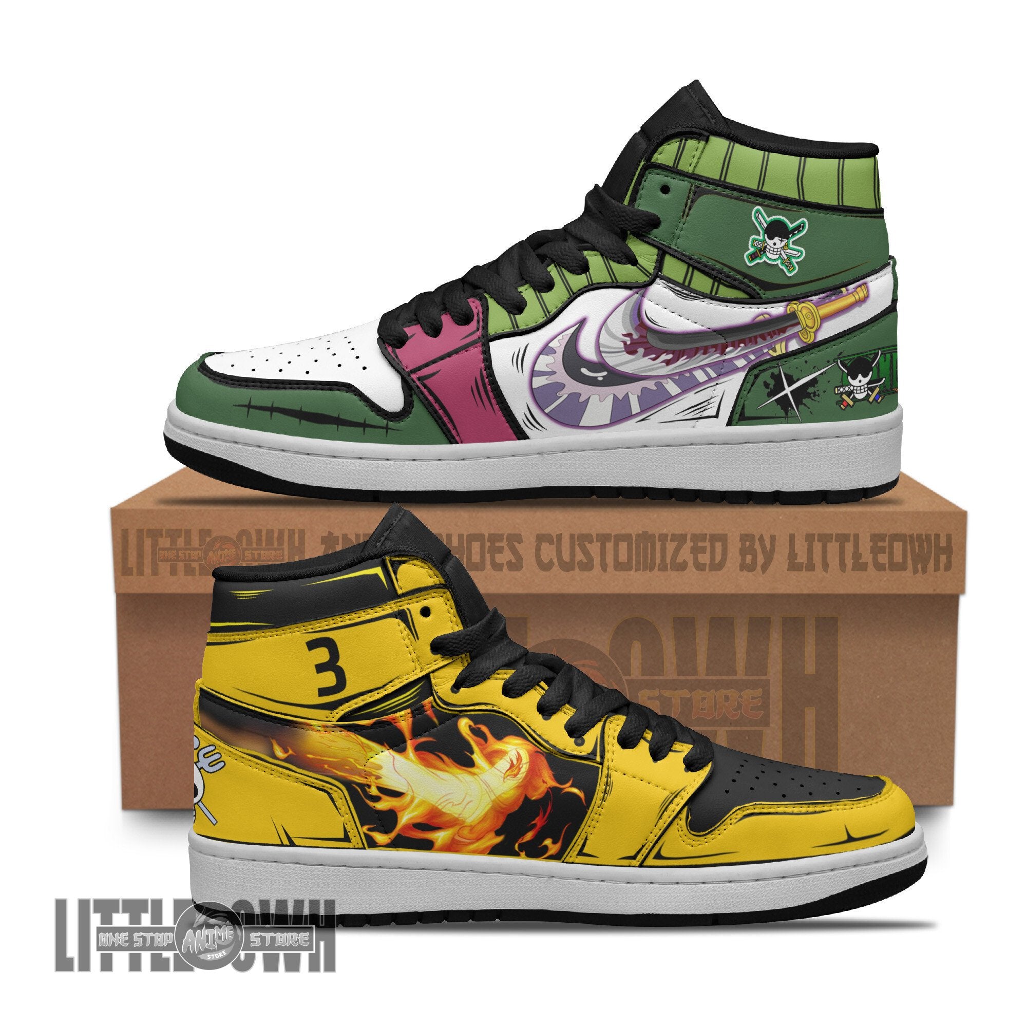 Ideafootwear Zoro x Sanji AJ1 High Sneakers Shoes For Men And Women
