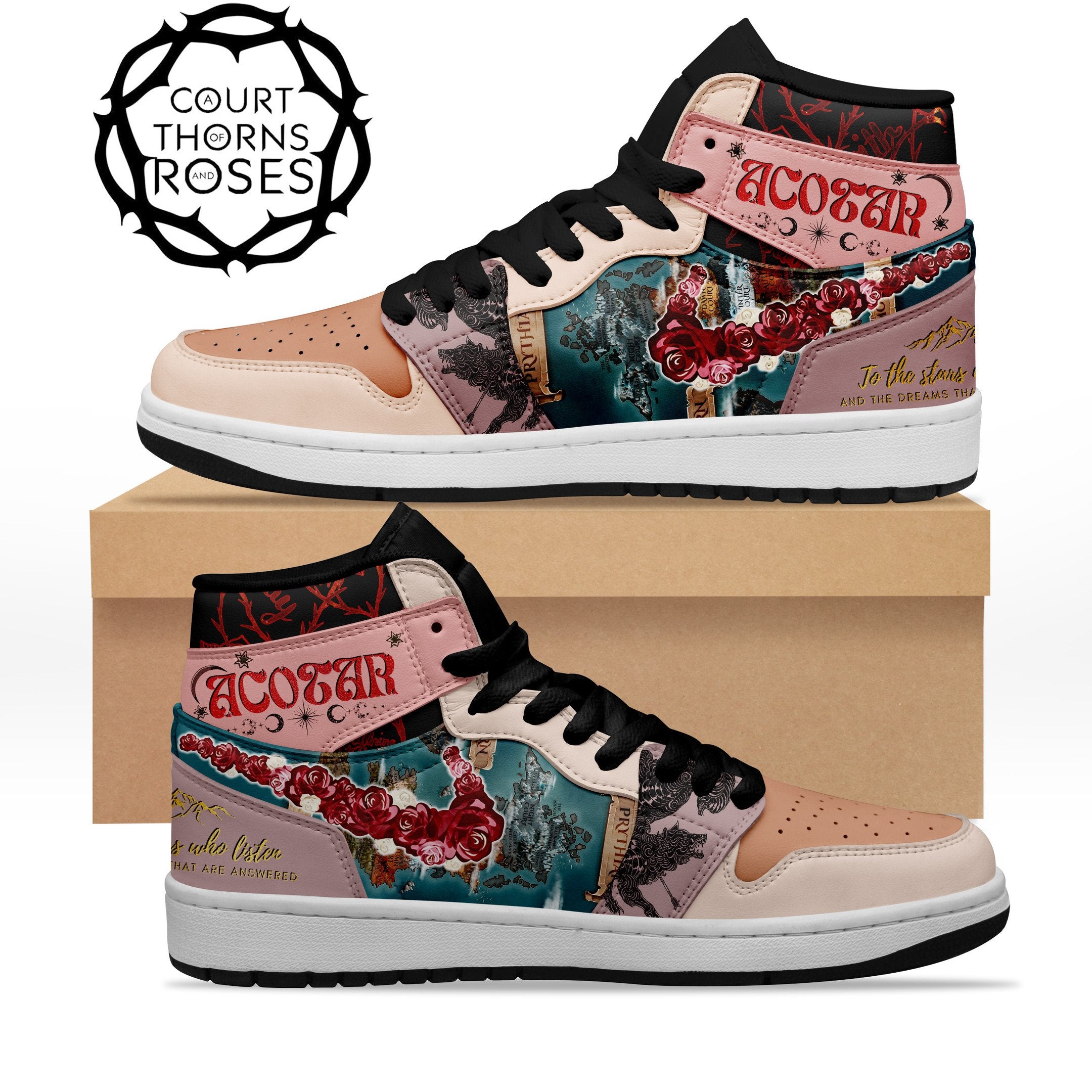 Ideafootwear A Court of Thorns and Roses AJ1 High Sneakers Shoes For Men And Women