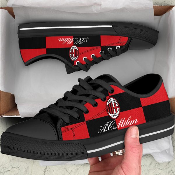 Ideafootwear AC Milan Low Top Canvas Sneakers Shoes For Men And Women