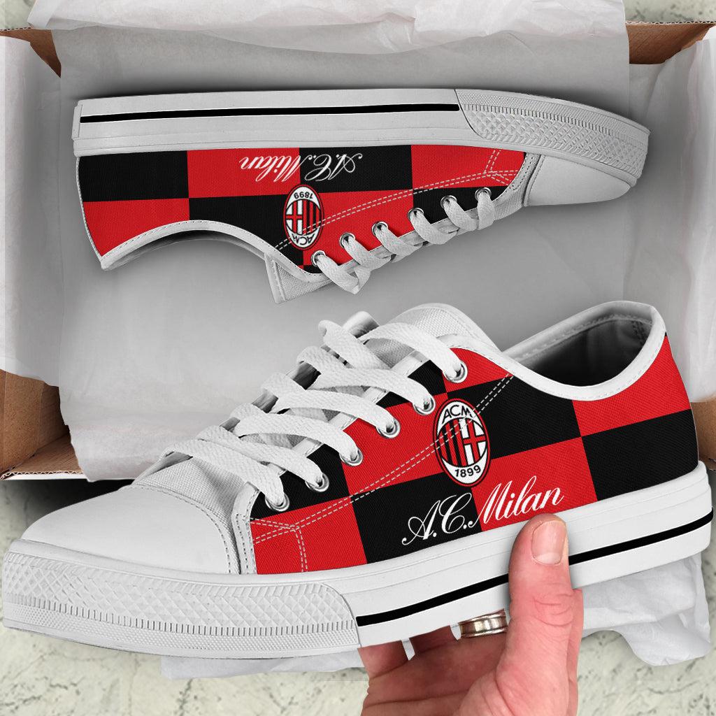 Ideafootwear AC Milan Low Top Canvas Sneakers Shoes For Men And Women