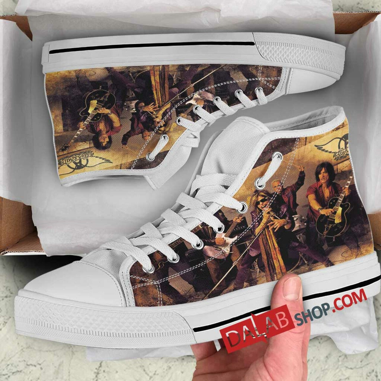 Ideafootwear Aerosmith High Top Canvas Sneakers Shoes For Men And Women