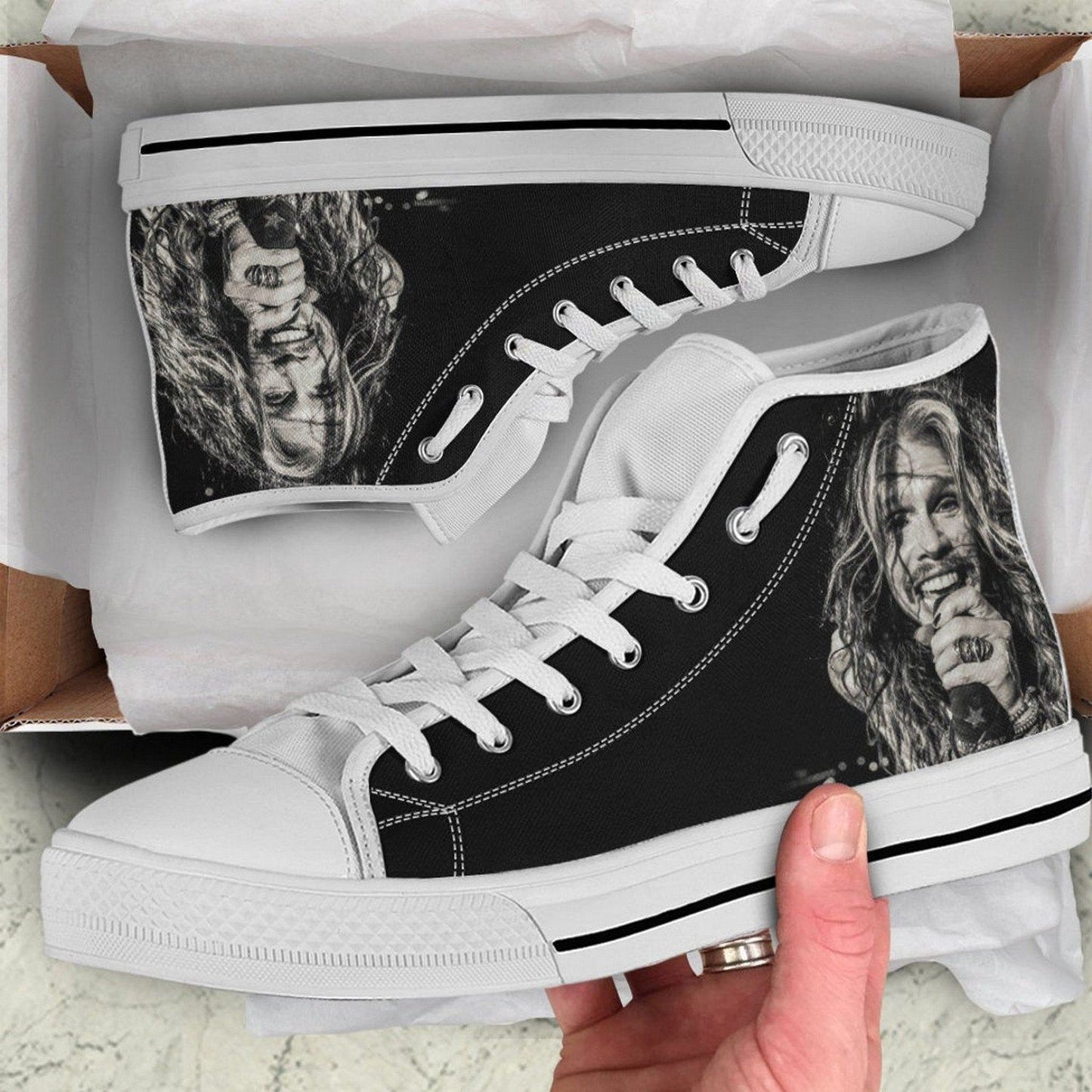 Ideafootwear Aerosmith High Top Canvas Sneakers Shoes For Men And Women
