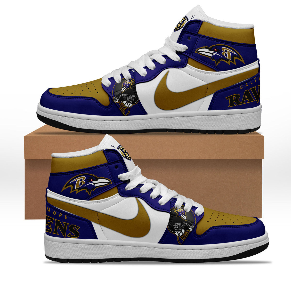 Ideafootwear Baltimore Ravens AJ1 High Sneakers Shoes For Men And Women