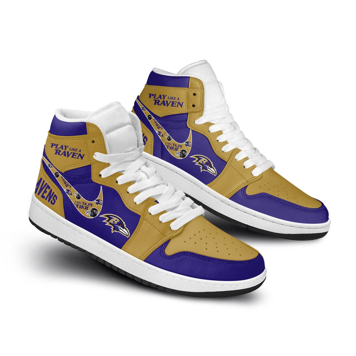 Ideafootwear Baltimore Ravens AJ1 High Sneakers Shoes For Men And Women