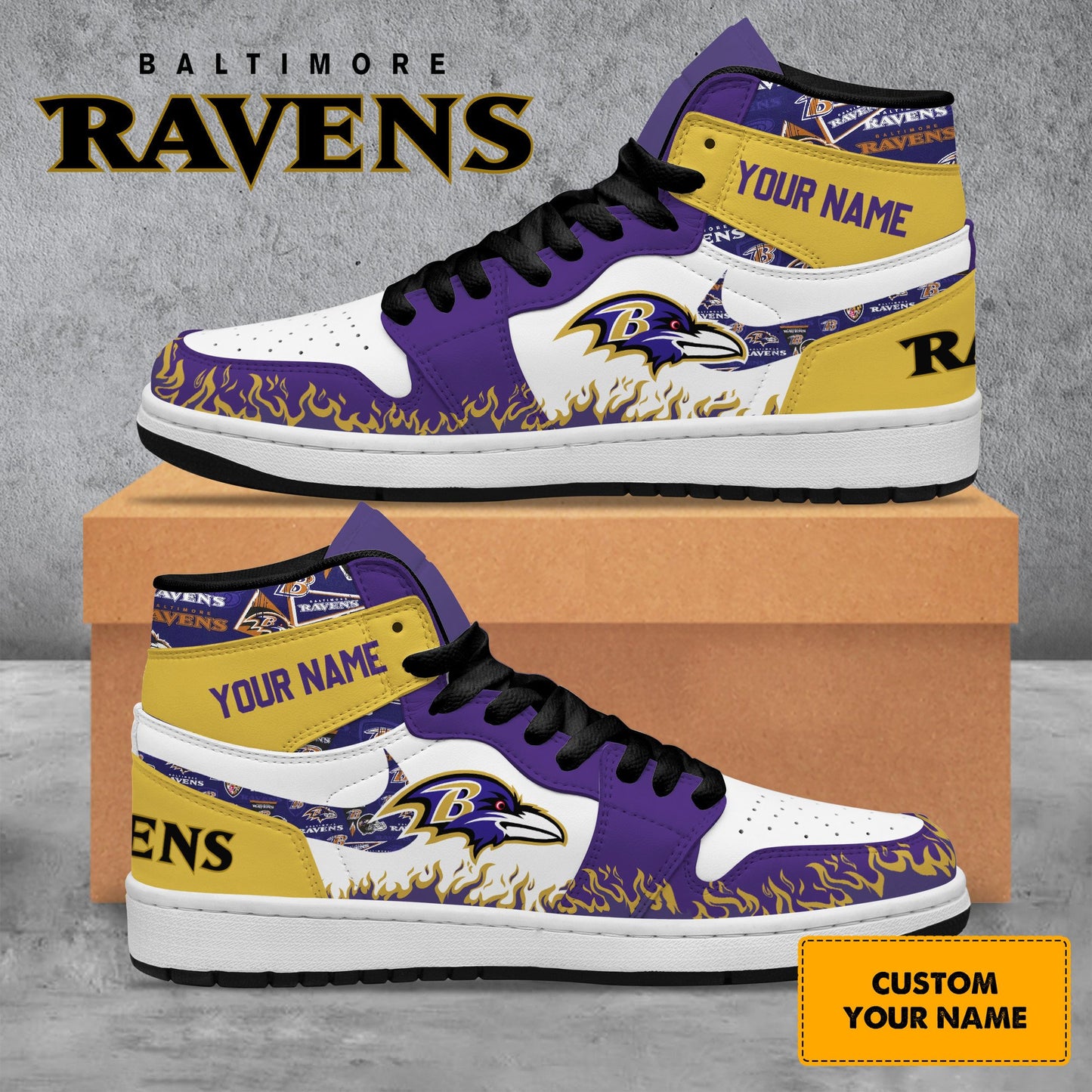 Ideafootwear Baltimore Ravens AJ1 High Sneakers Shoes For Men And Women