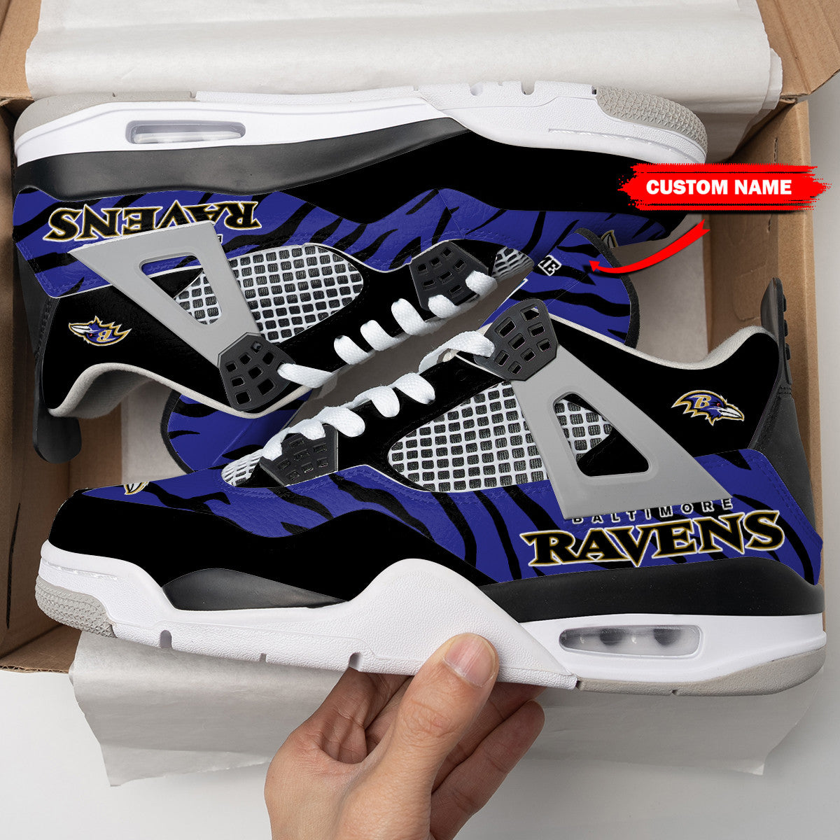 Ideafootwear Baltimore Ravens AJ4 Sneakers Shoes For Men And Women