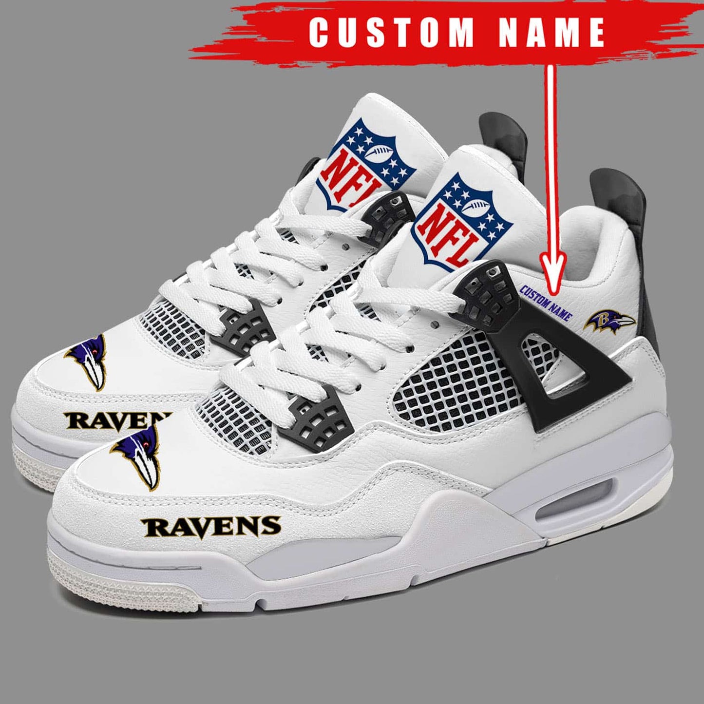 Ideafootwear Baltimore Ravens AJ4 Sneakers Shoes For Men And Women
