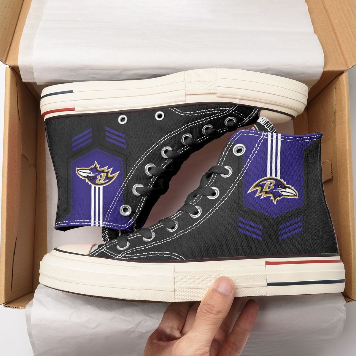 Ideafootwear Baltimore Ravens High Top Canvas Sneakers Shoes For Men And Women