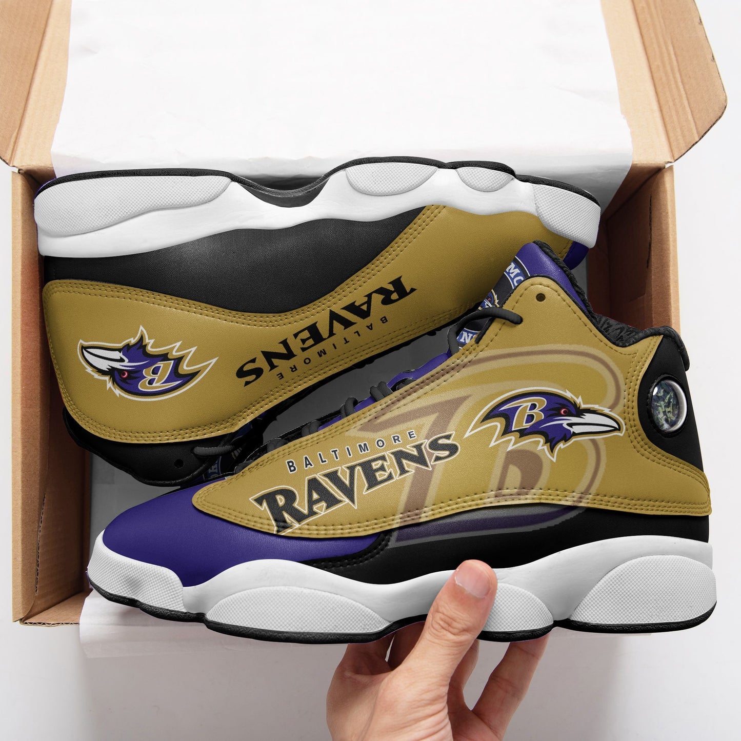 Ideafootwear Baltimore Ravens NFL AJ13 Sneakers Shoes For Men And Women
