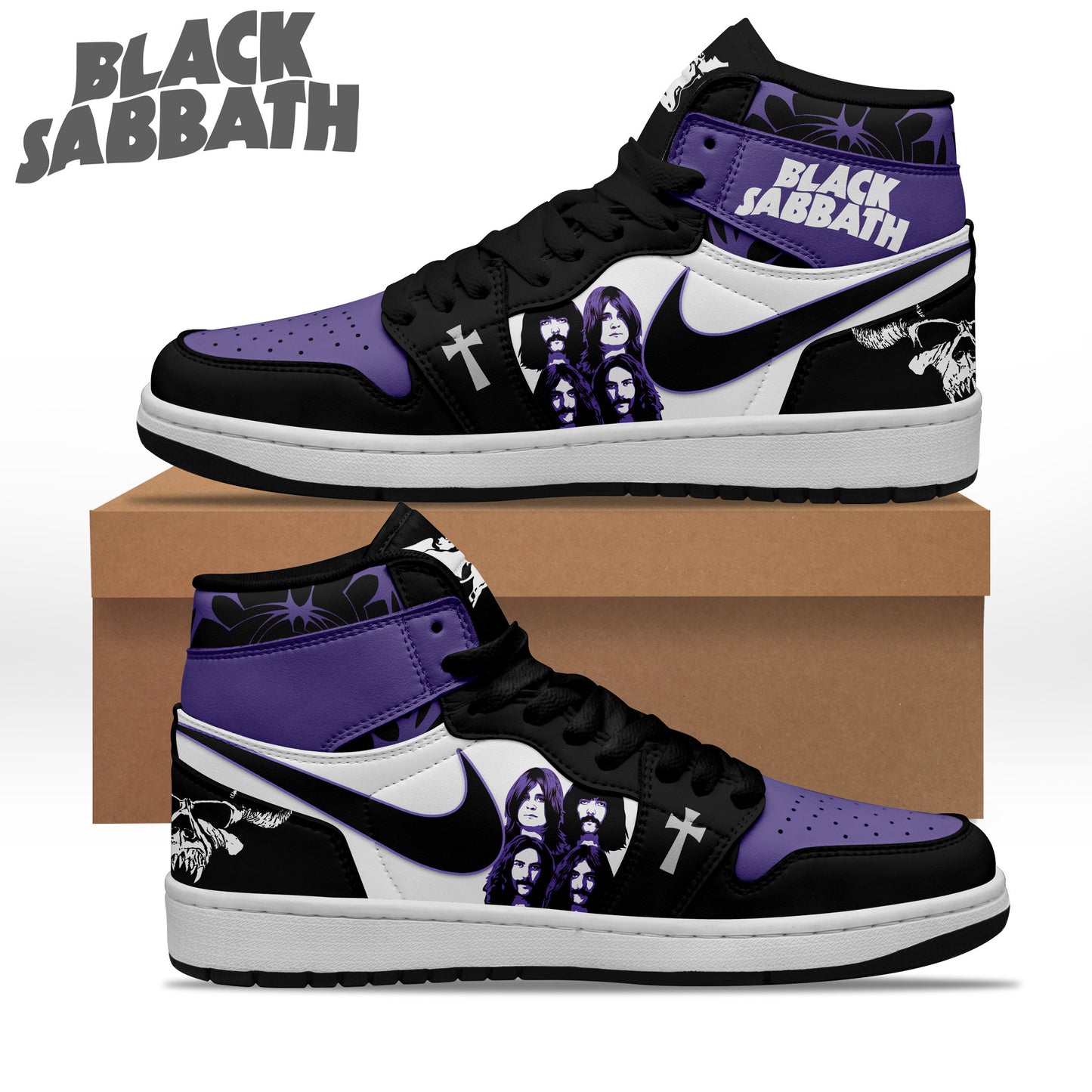 Ideafootwear Black Sabbath AJ1 High Sneakers Shoes For Men And Women