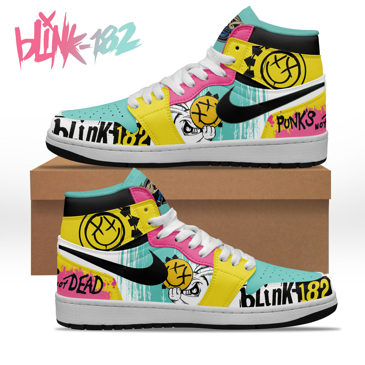 Ideafootwear Blink 182 AJ1 High Sneakers Shoes For Men And Women