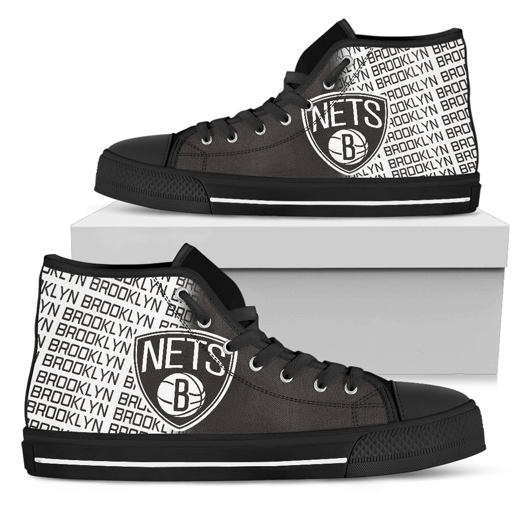 Ideafootwear Brooklyn Nets High Top Canvas Sneakers Shoes For Men And Women